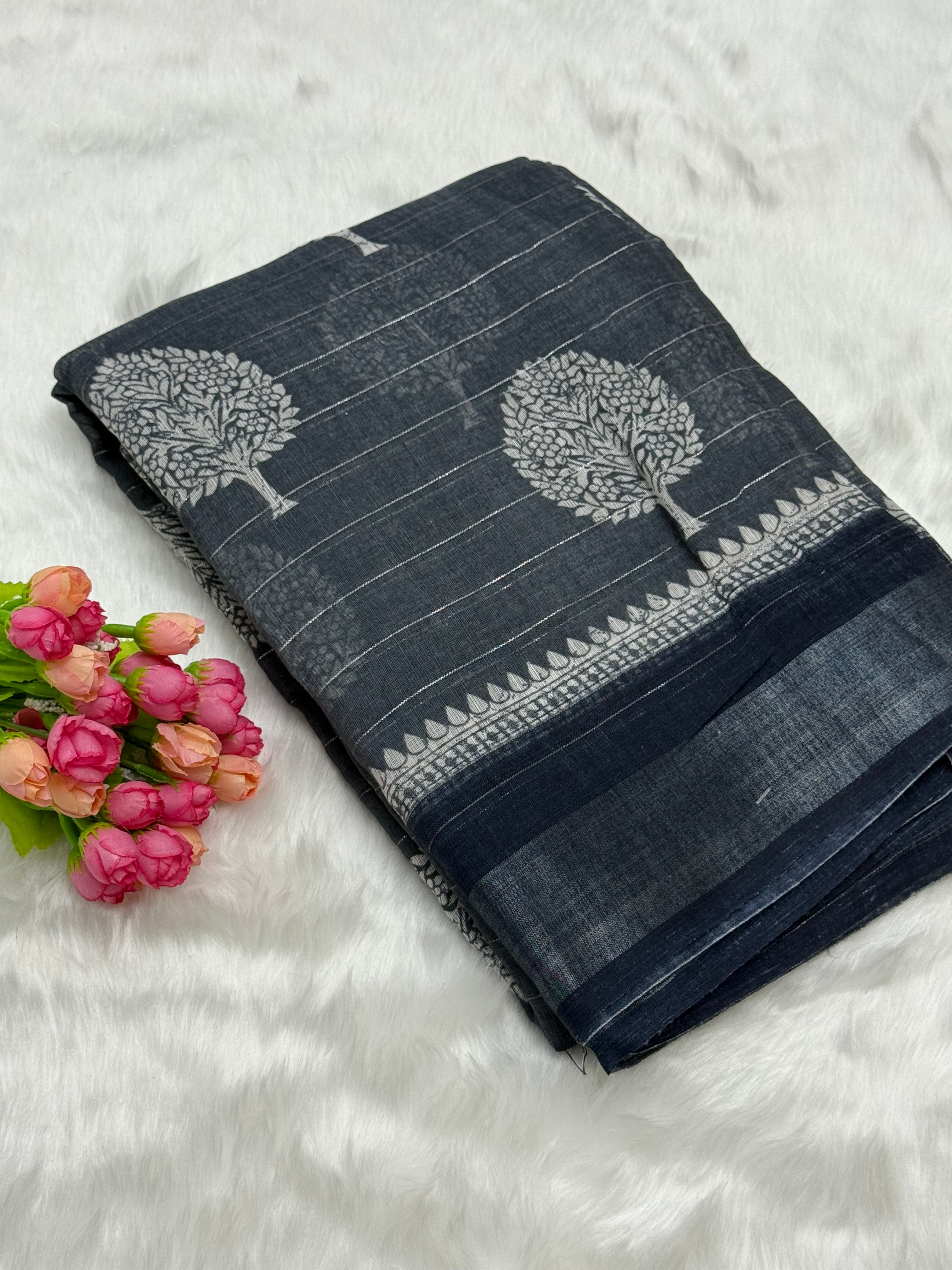 FANCY DOLLA SILK SAREE - DARK GREY