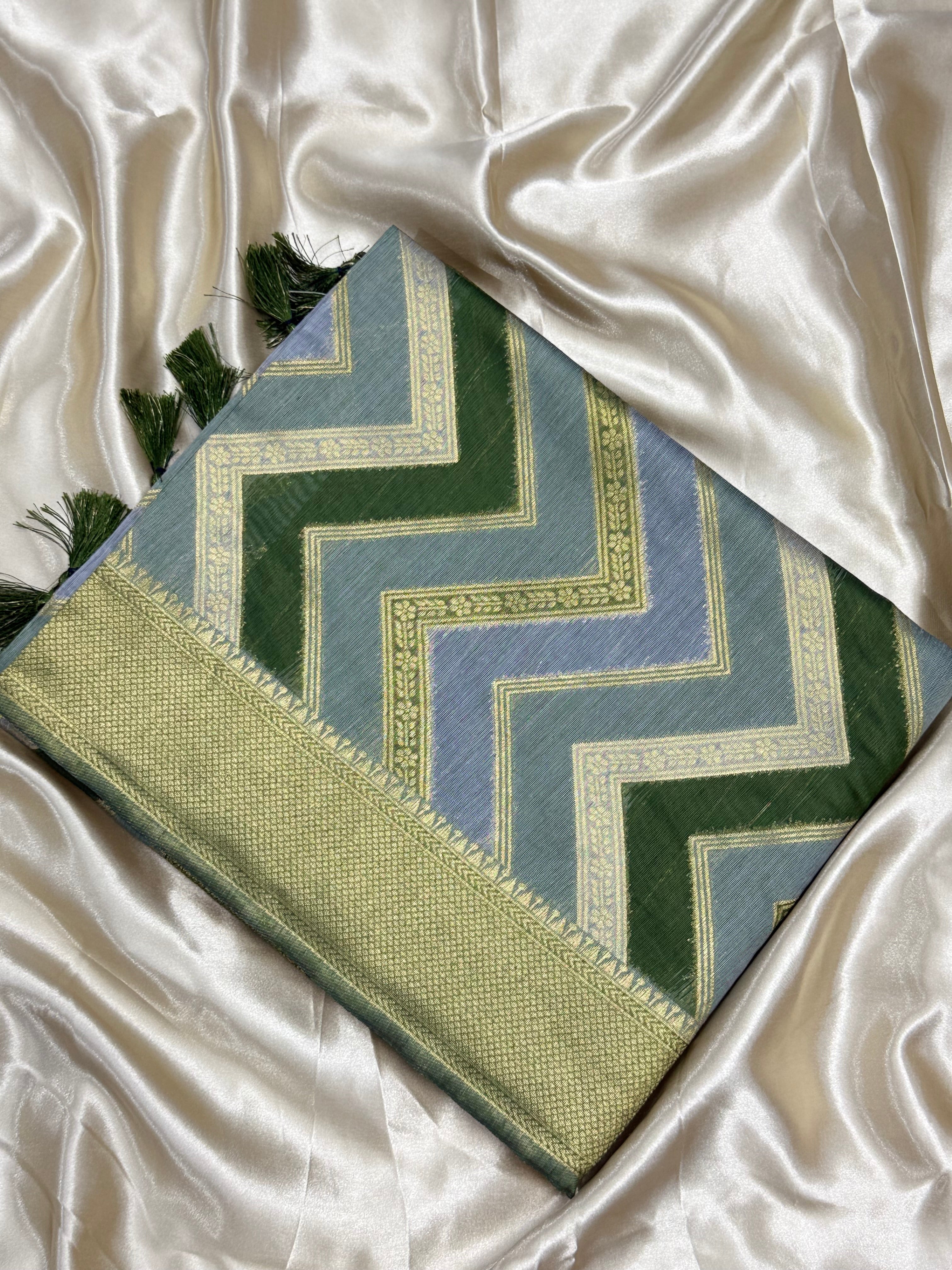 RANGKAT CHANDERI SILK SAREES - OLIVE GREEN