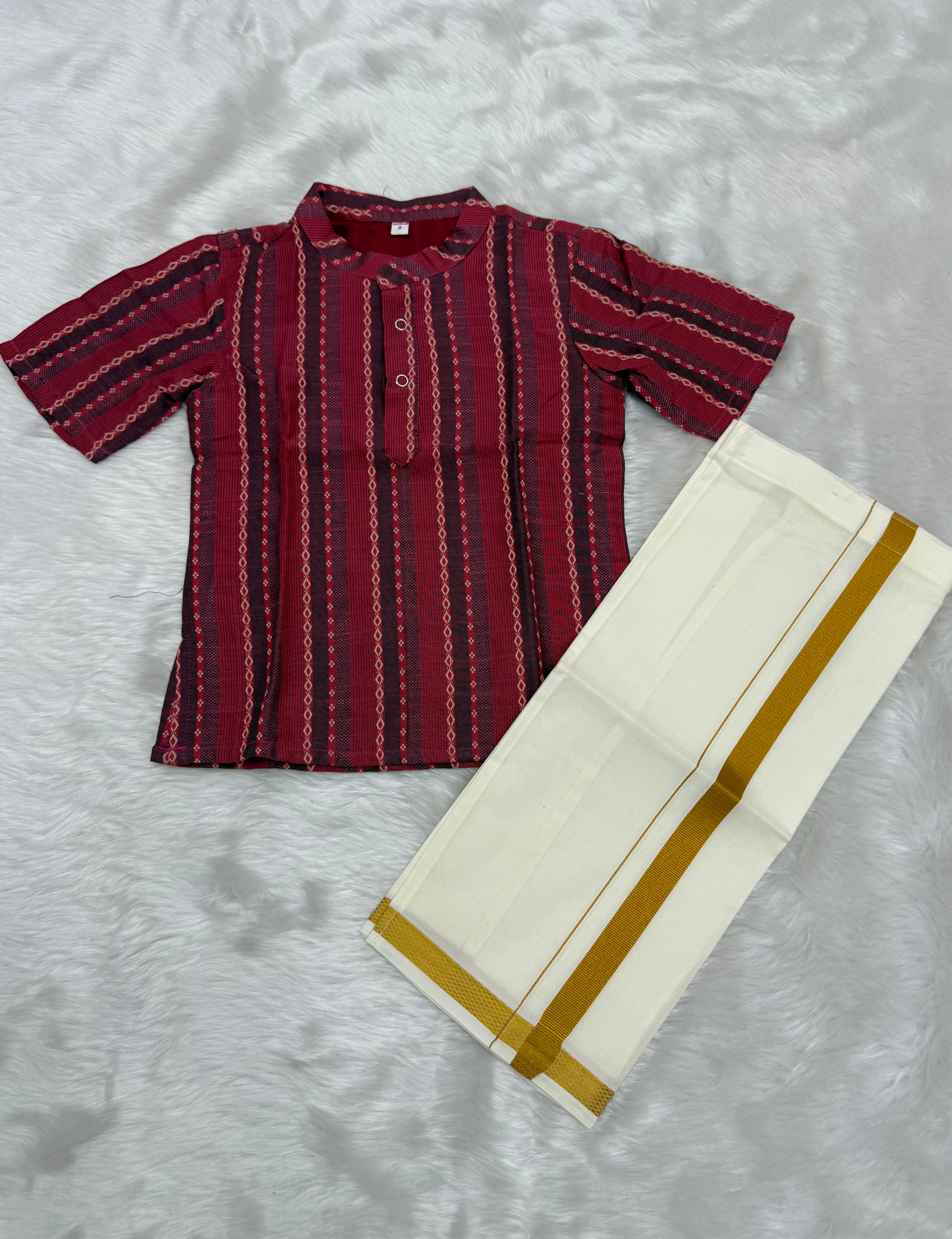 KIDS BOYS VELCRO DHOTI & KURTA SHIRT COMBO SET - PINK