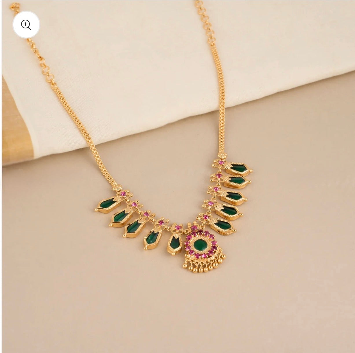 TRADITIONAL 5+5 NAGAPADAM NECKLACE - GREEN