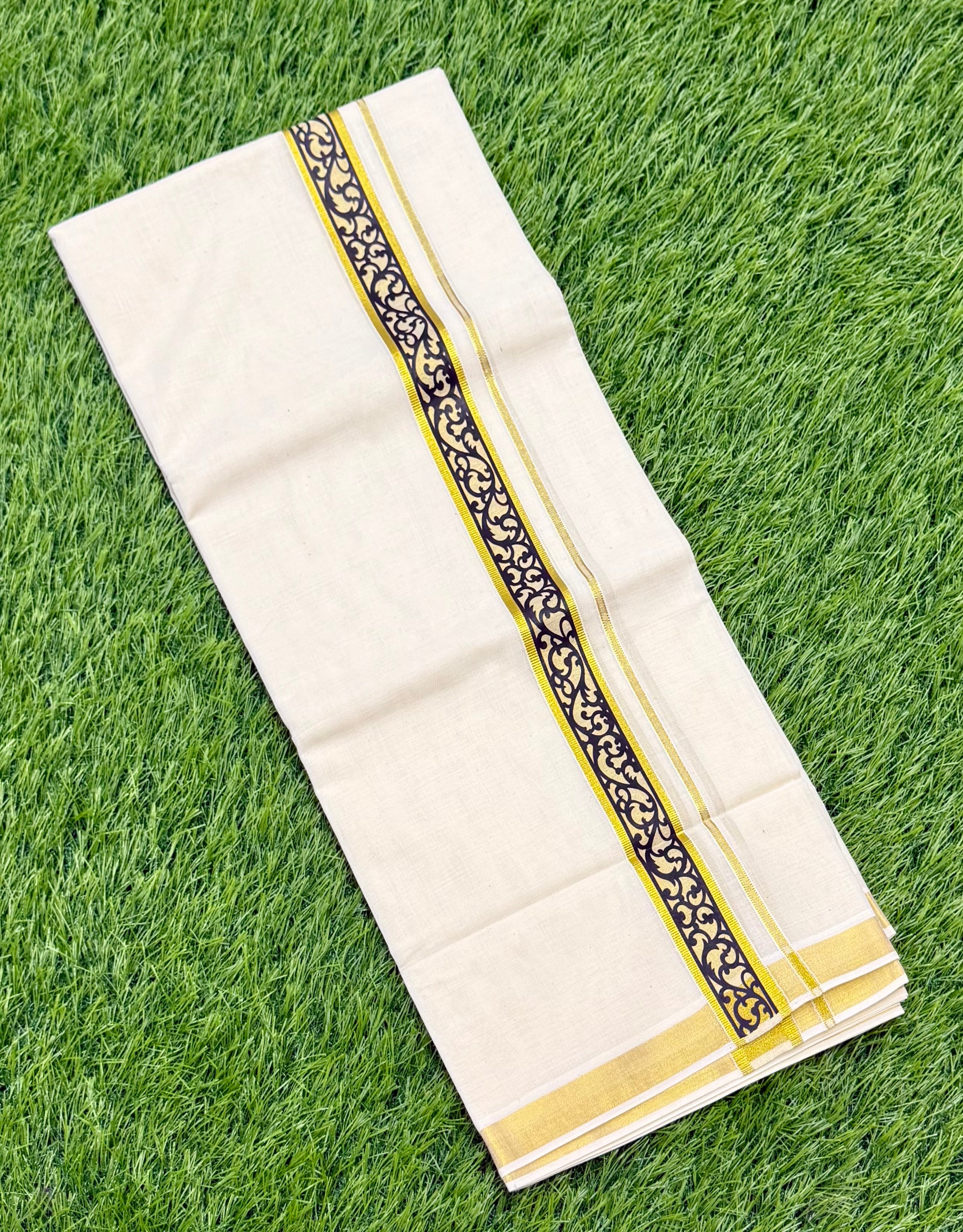 PREMIUM GOLDEN KASAVU PRINTED DOUBLE MUNDU