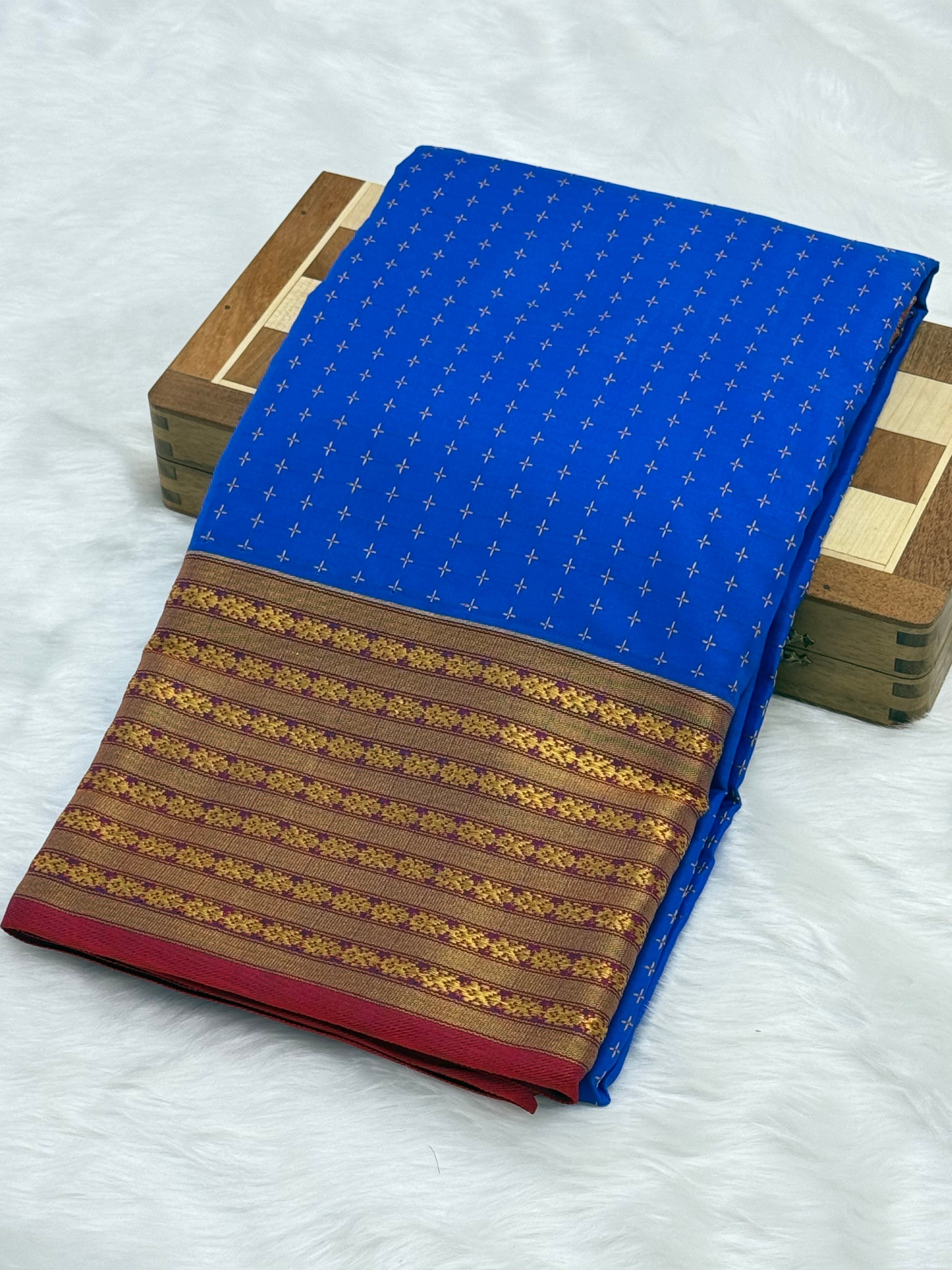 FANCY THREAD DOTED SOFT SILK SAREES - BLUE