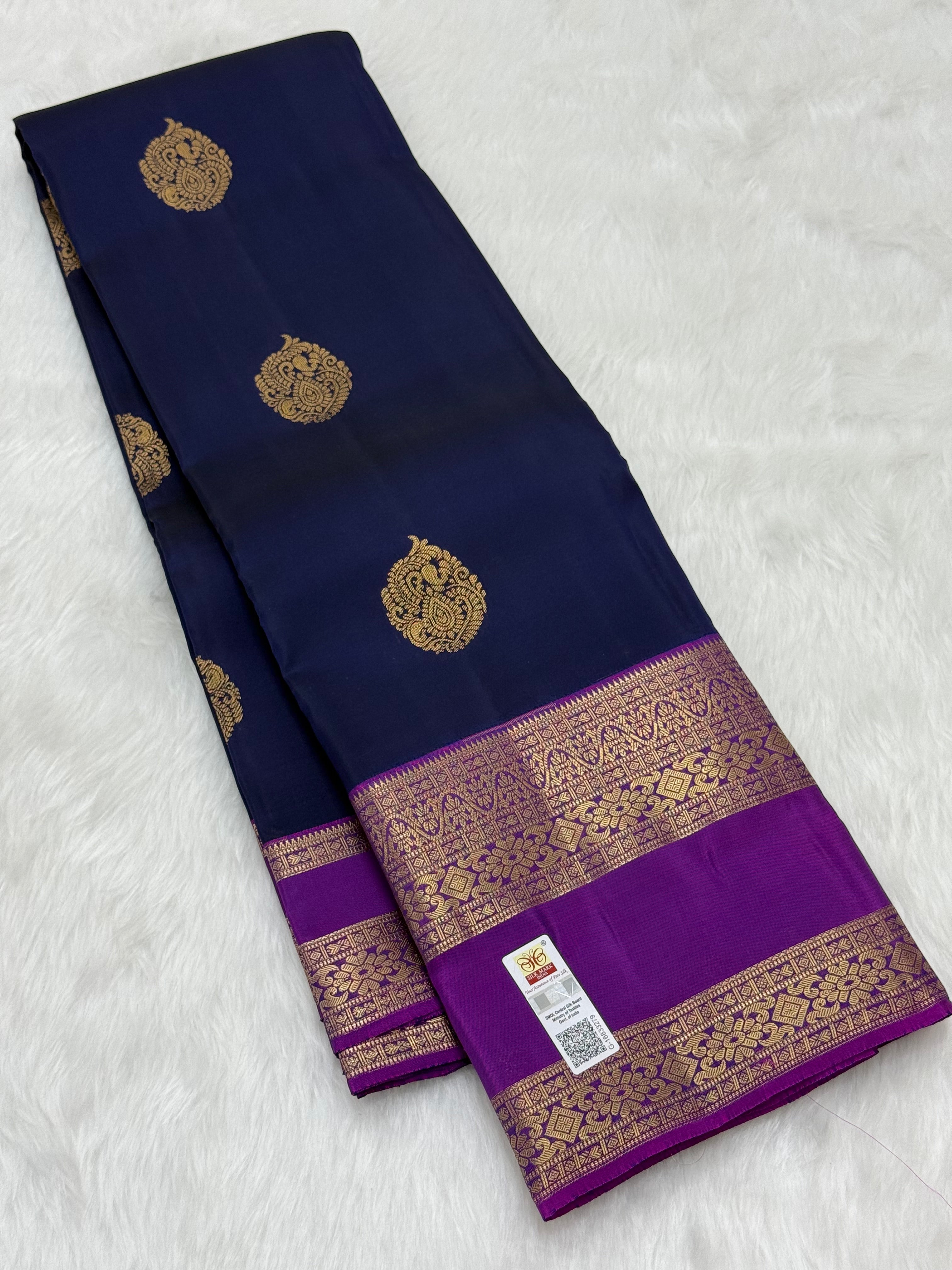 KANCHIPURAM PURE SILK SAREE | SILKMARK® CERTIFIED - NAVY BLUE