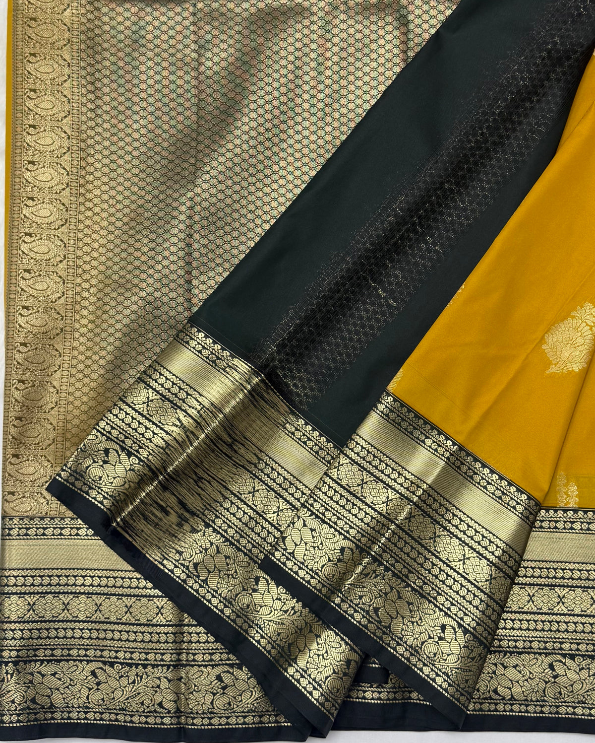 PREMIUM SEMI KANCHI SILK SAREE - SAFFRON YELLOW