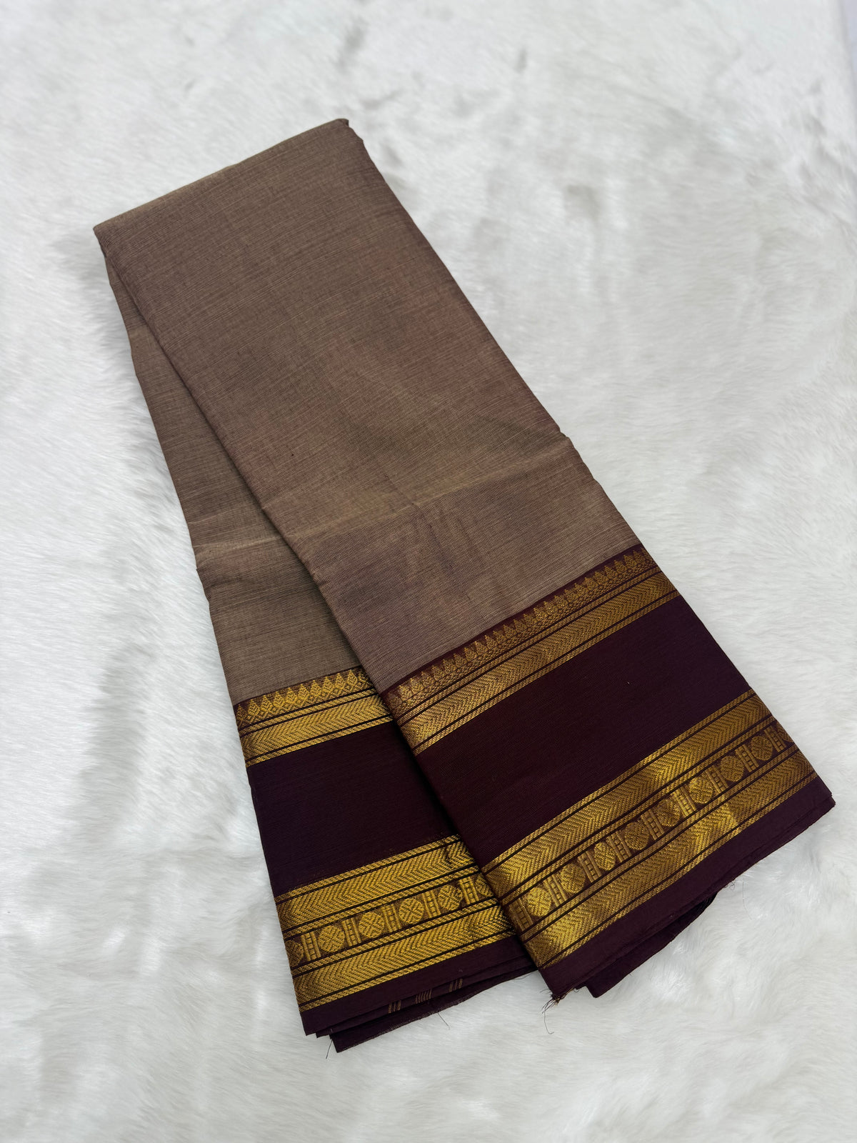PURE KANCHI COTTON SAREES - MAUVE BROWN
