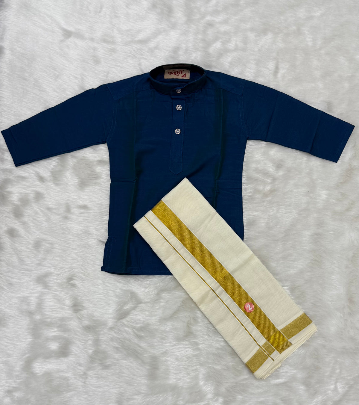 KIDS BOYS VELCRO DHOTI & KURTA COMBO SET - BLUE