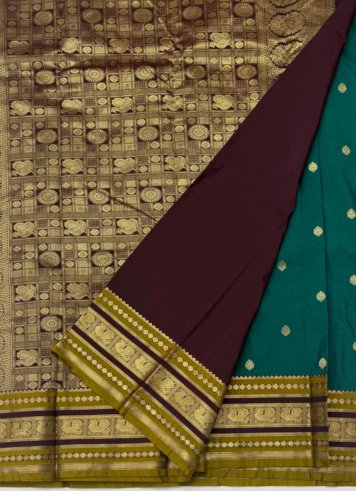 PREMIUM SEMI KANCHI SILK SAREE - PEACOCK GREEN