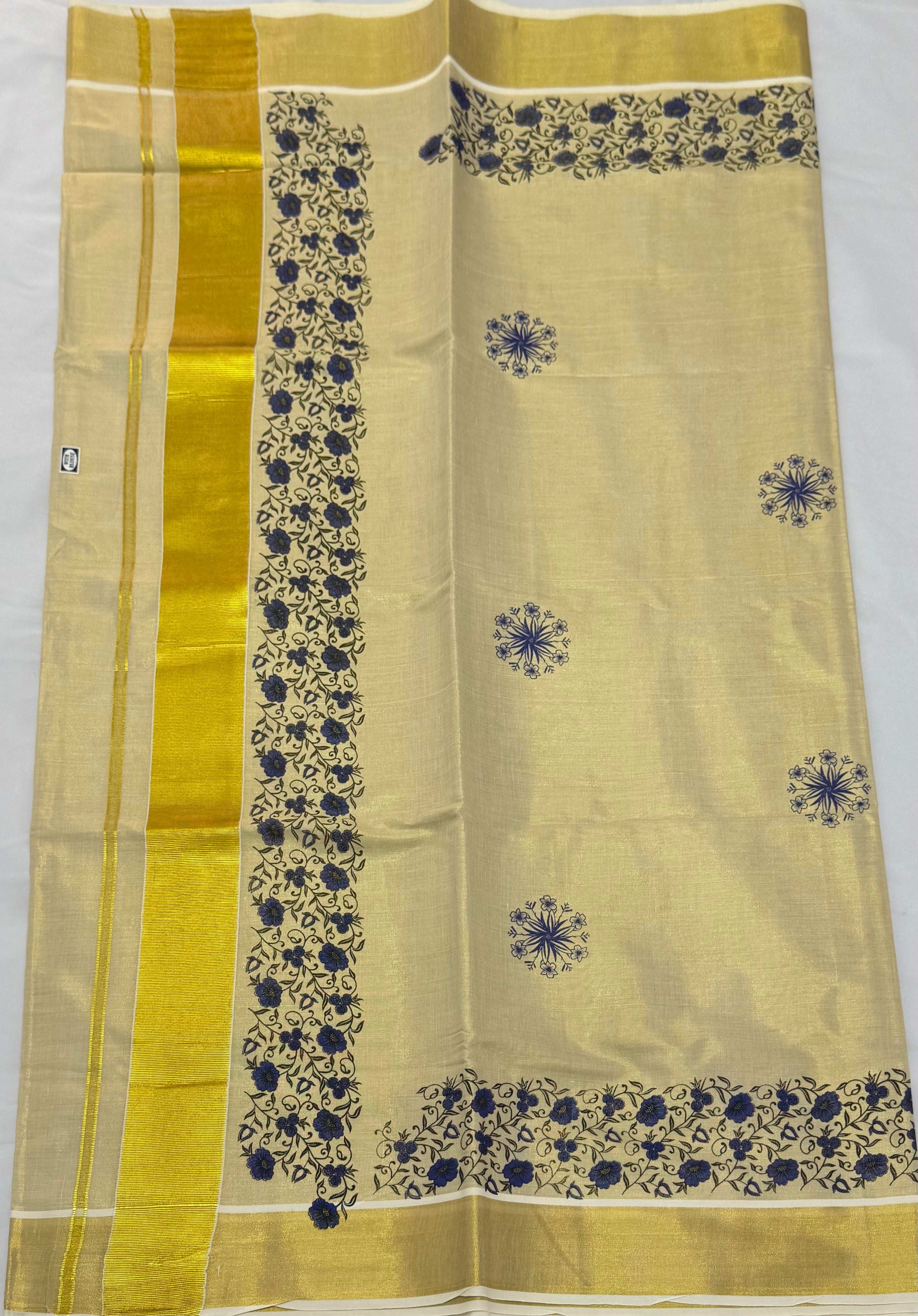 TRADITIONAL TISSUE KASAVU HAND PAINTED SAREE - (GOLD,CREAM)