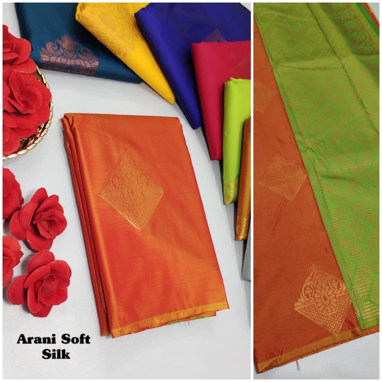 ARANI SOFT SILK SAREES - NEON ORANGE