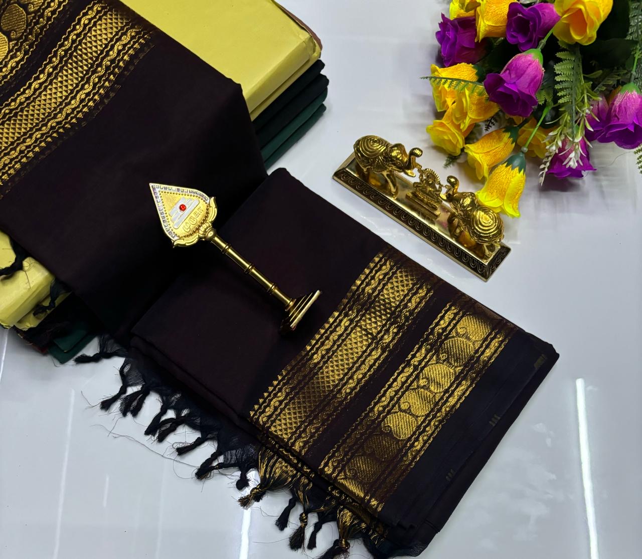 PURE KANCHI COTTON SAREES - BROWN