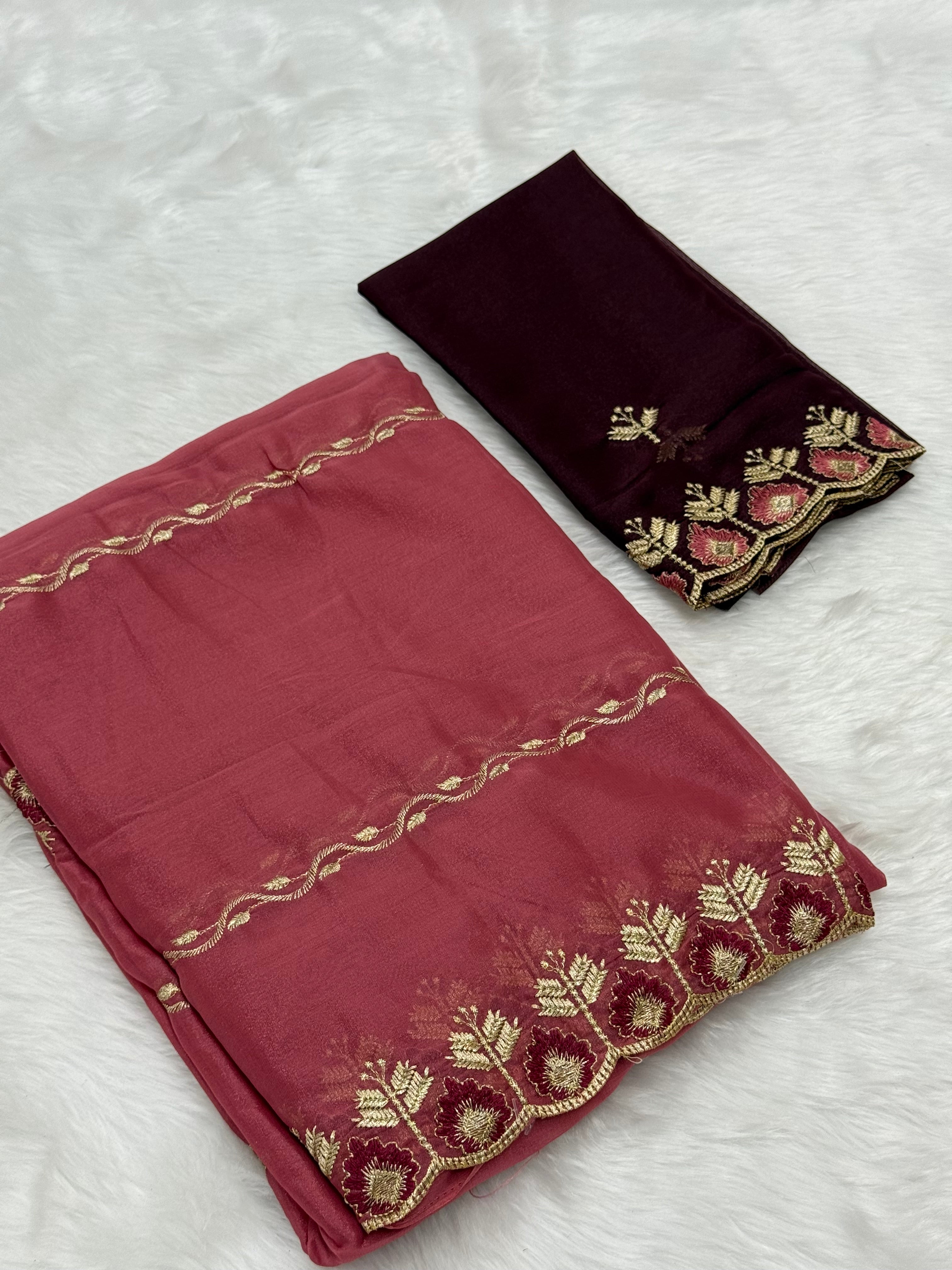CHIFFON GEORGETTE DESIGNER SAREE - CANDY PINK