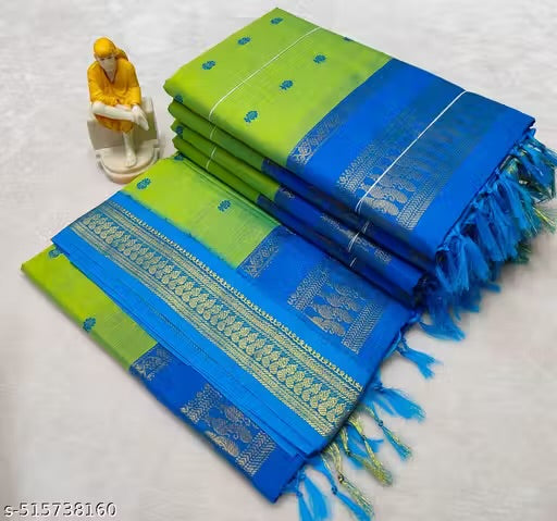 PREMIUM GADWAL/KALYANI COTTON SILK SAREES - GREEN & SKYBLUE