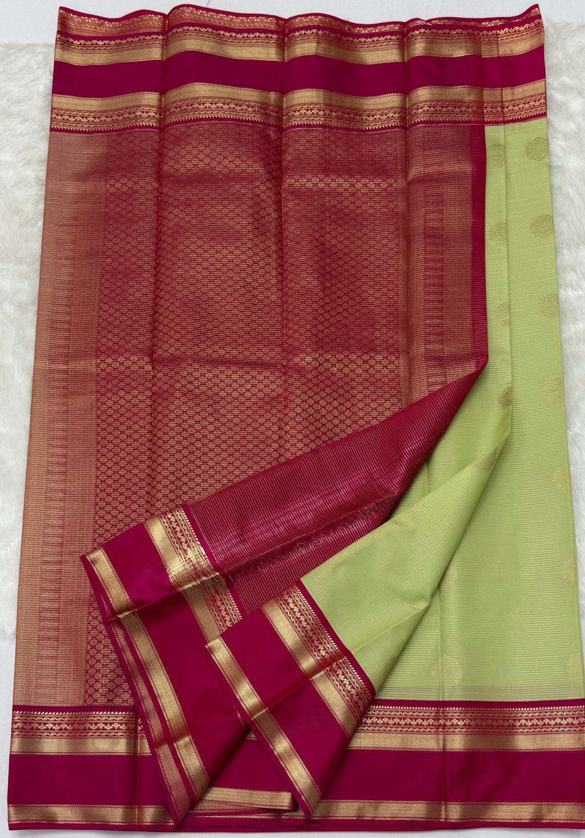 PREMIUM SEMI KANCHI SILK SAREE - TEA GREEN