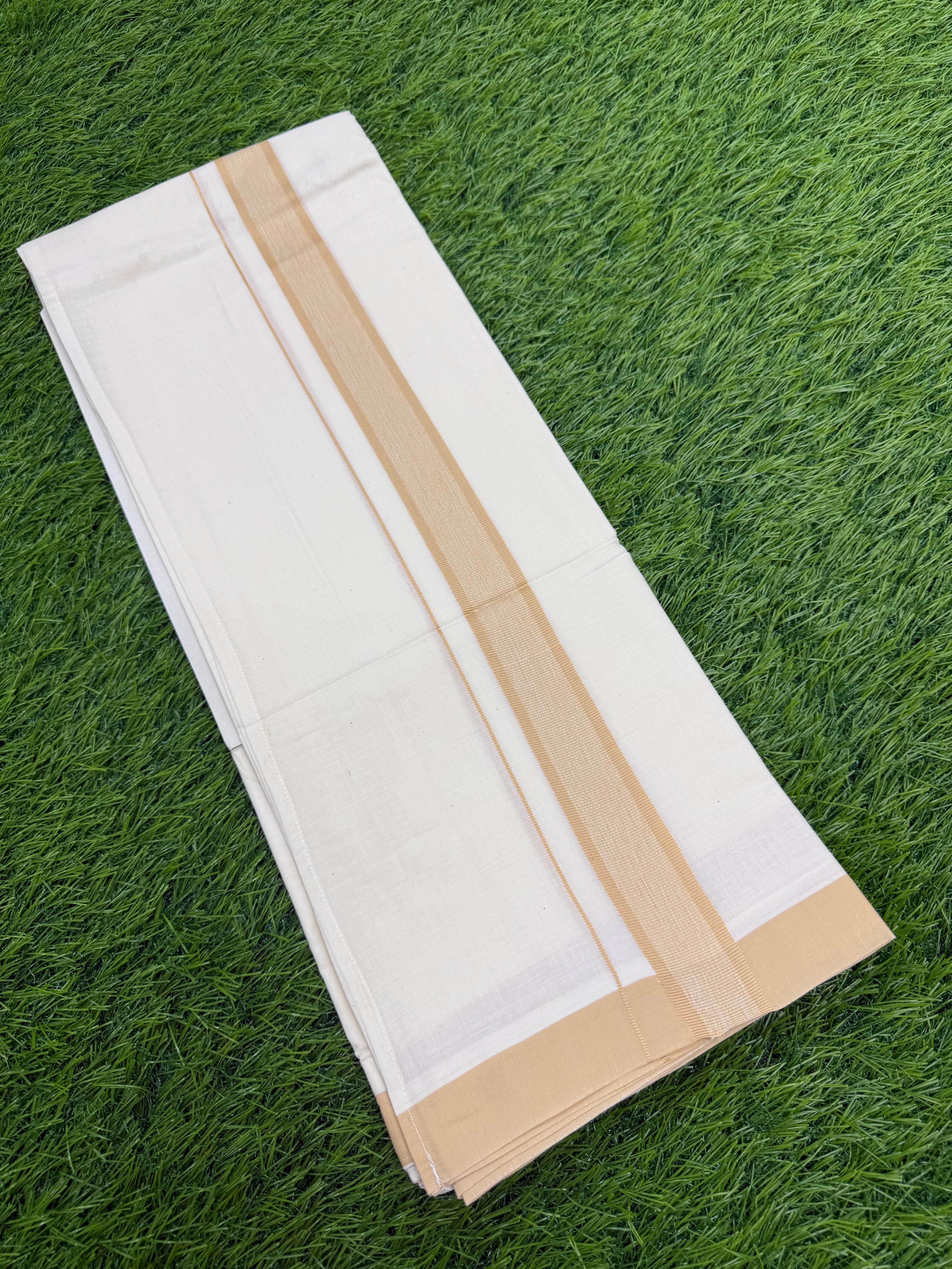 MEN'S DOUBLE DHOTI CREAM WITH FANCY BORDER - VELCRO