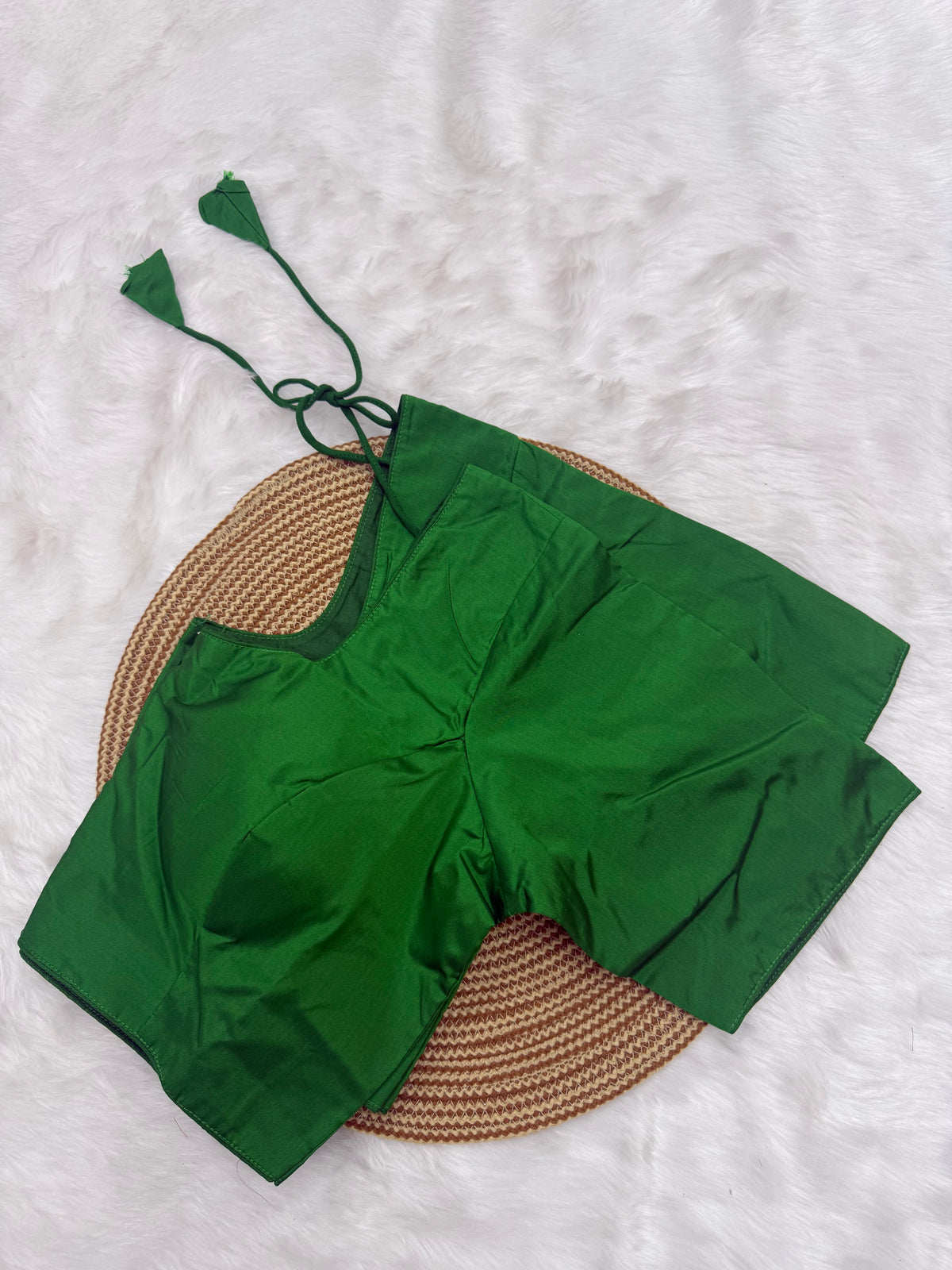 PLAIN SILK READY TO WEAR SAREE BLOUSE - EMERALD GREEN