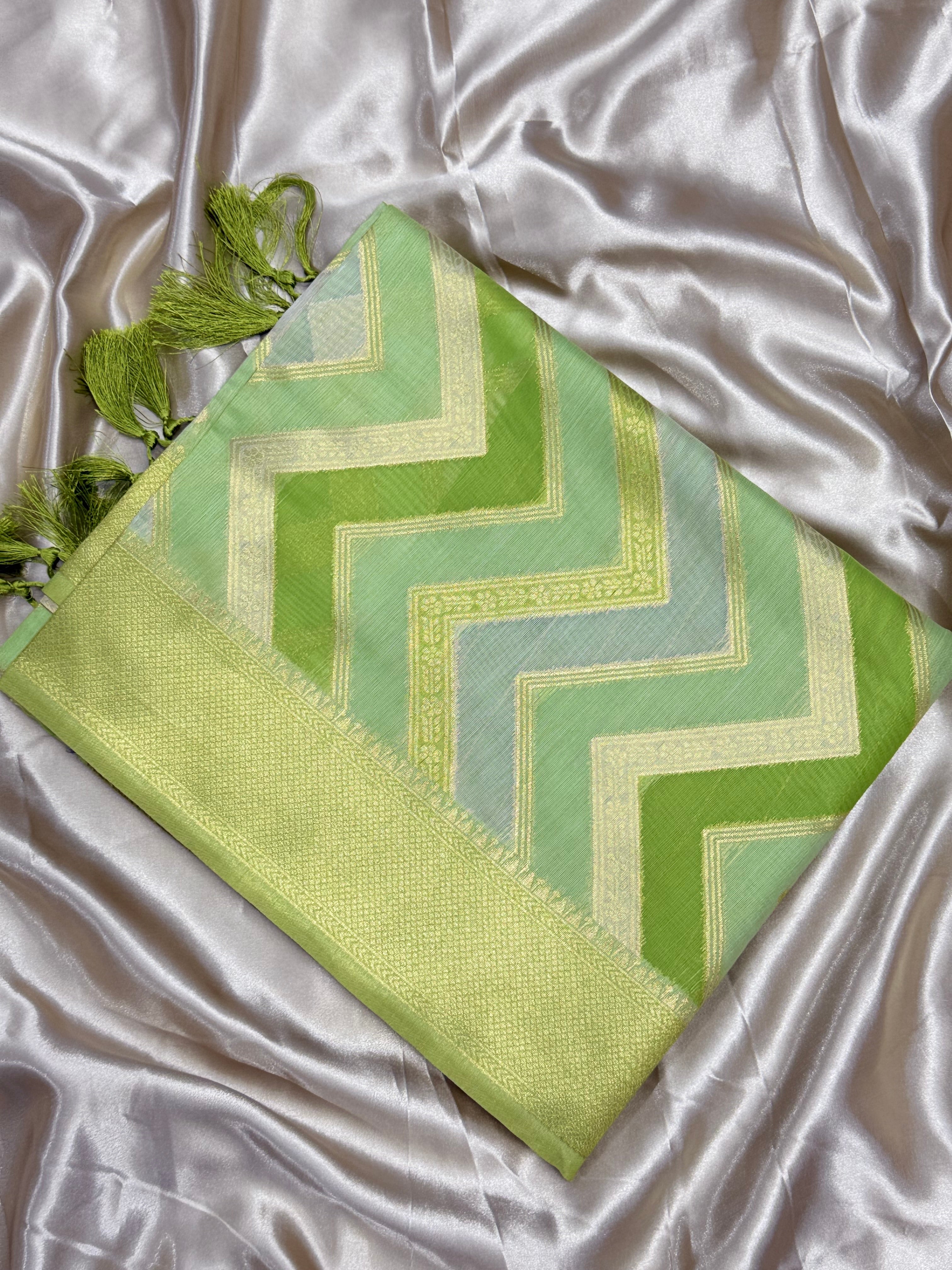 RANGKAT CHANDERI SILK SAREES - LIGHT GREEN