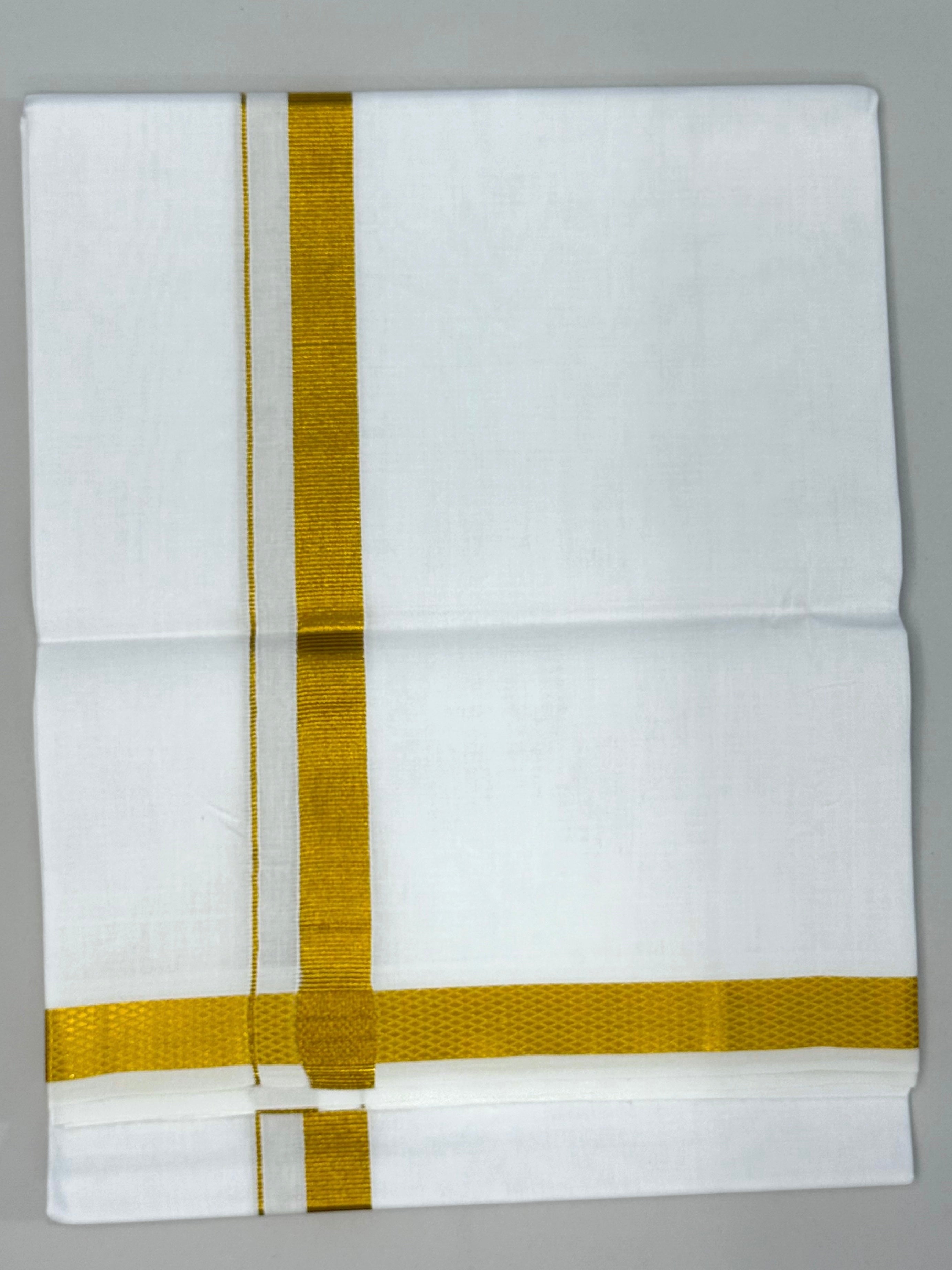 MEN'S SINGLE DHOTI WHITE WITH GOLD ZARI BORDER 3/4"