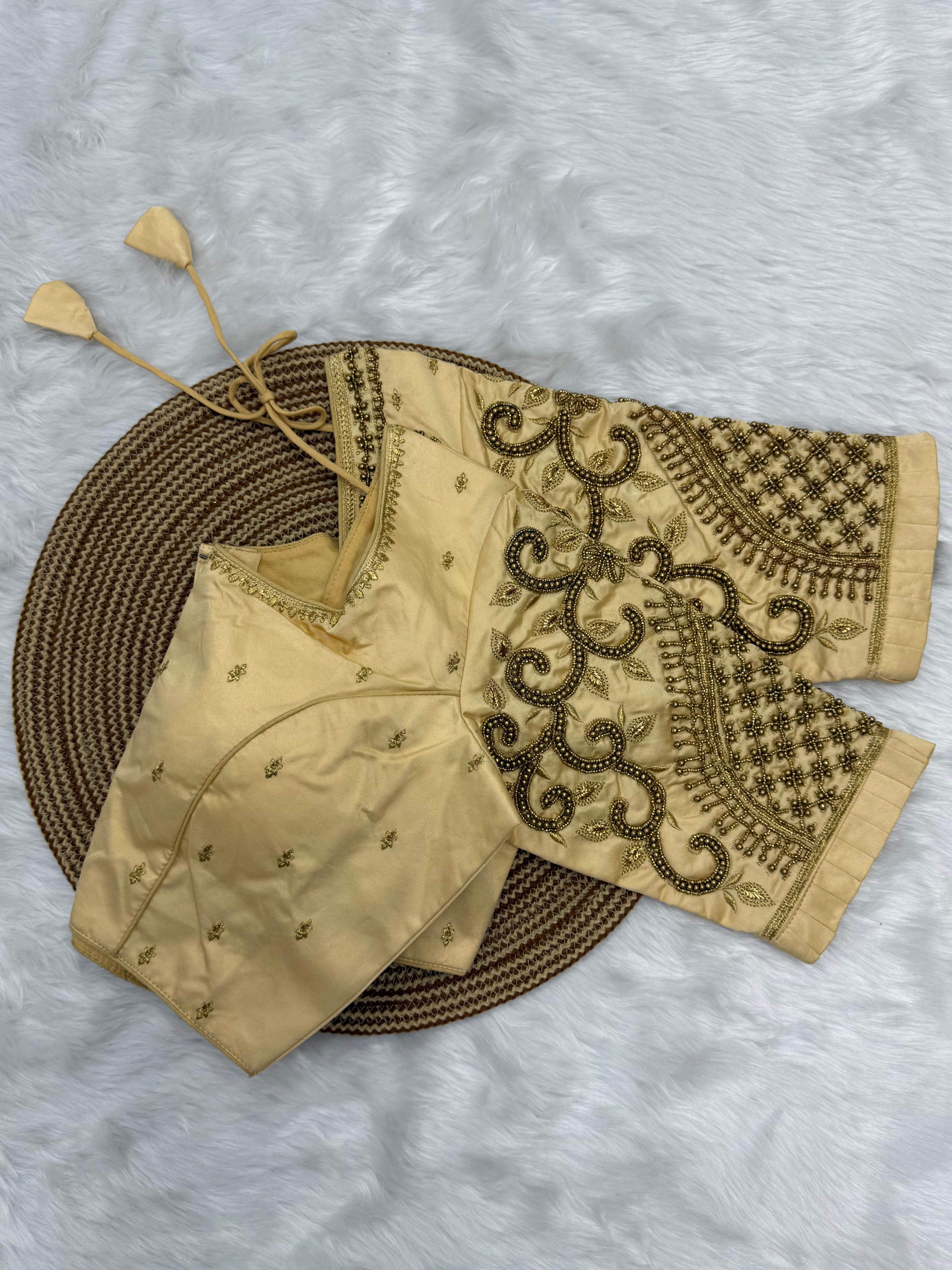 BRIDAL AARI WORK READY TO WEAR SAREE BLOUSE - SANDAL