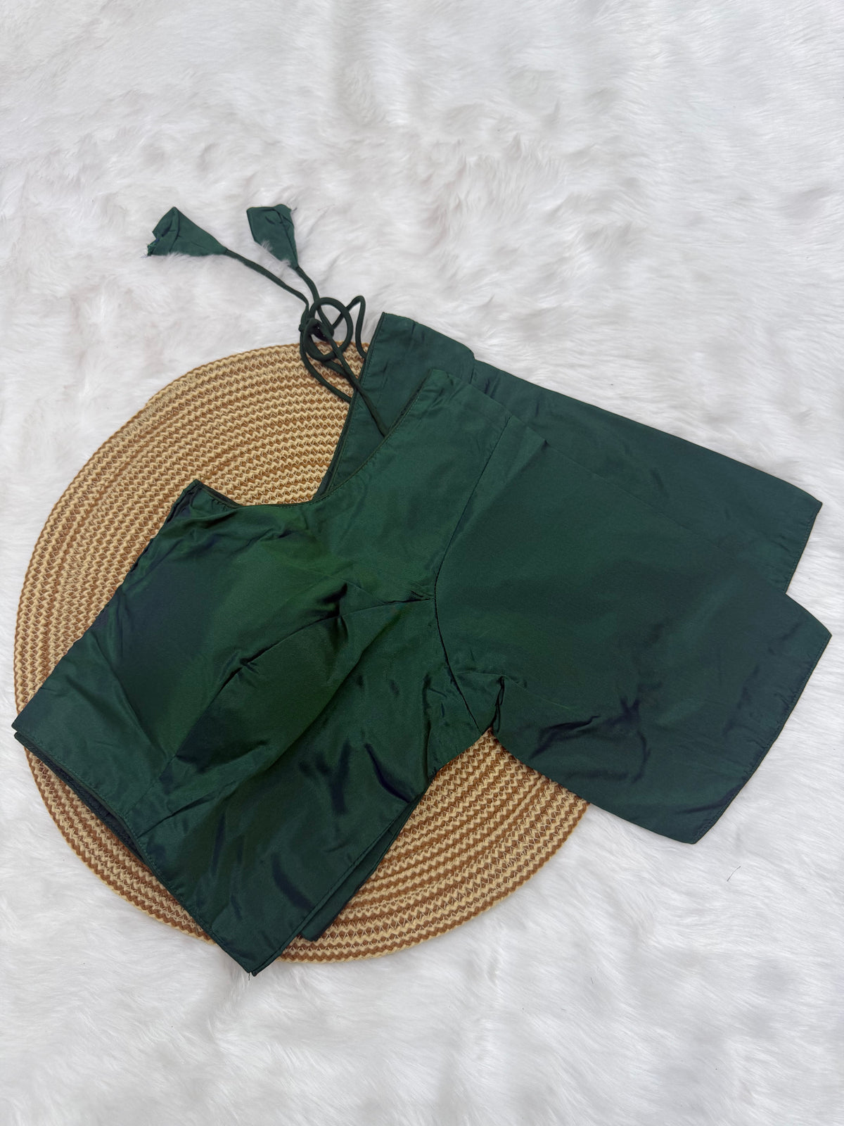 PLAIN SILK READY TO WEAR SAREE BLOUSE - FOREST GREEN