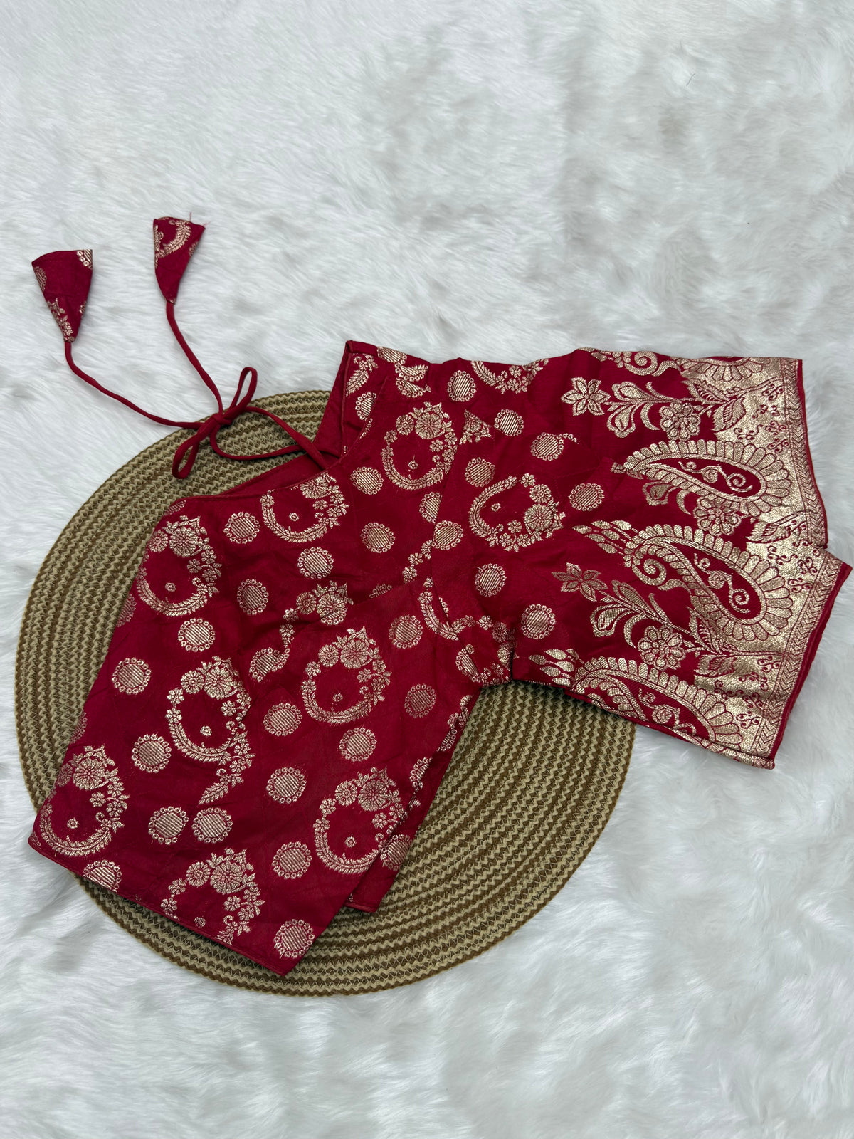 DESIGNER BROCADE WORK READYMADE BLOUSE - RED