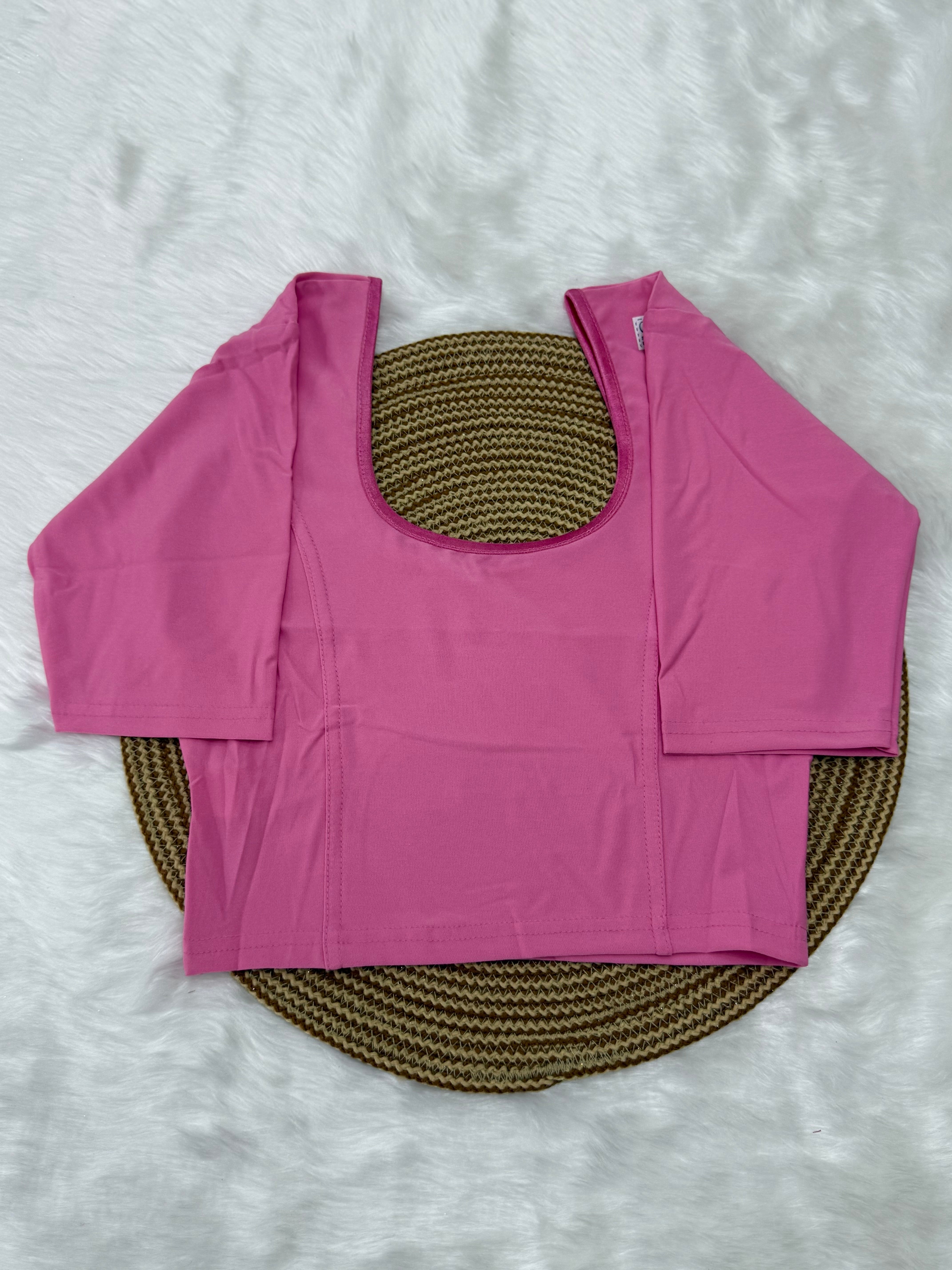 PLAIN ELBOW SLEEVE STRETCHABLE BLOUSE