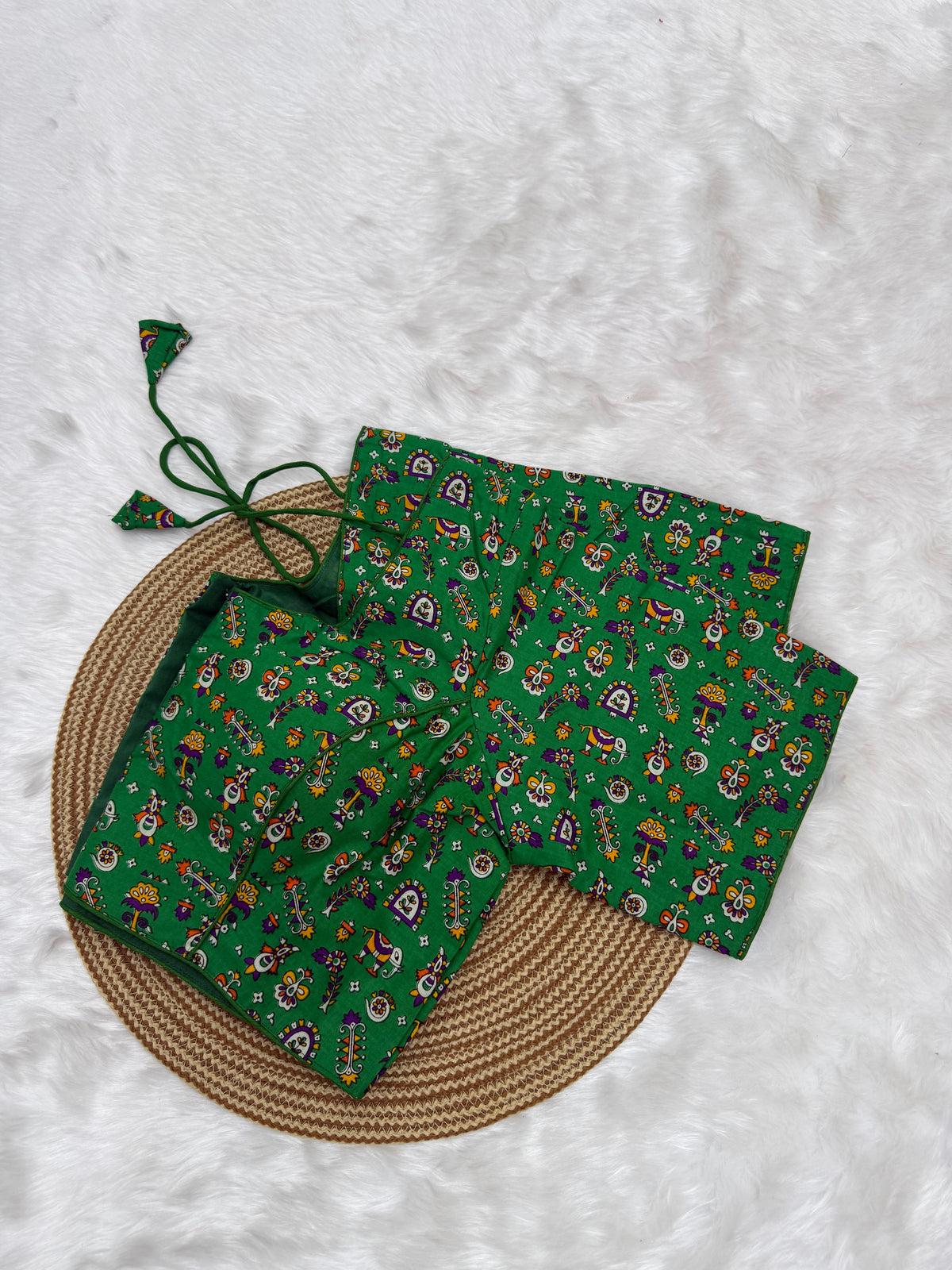 KALAMKARI PRINTED READYMADE BLOUSE - GREEN