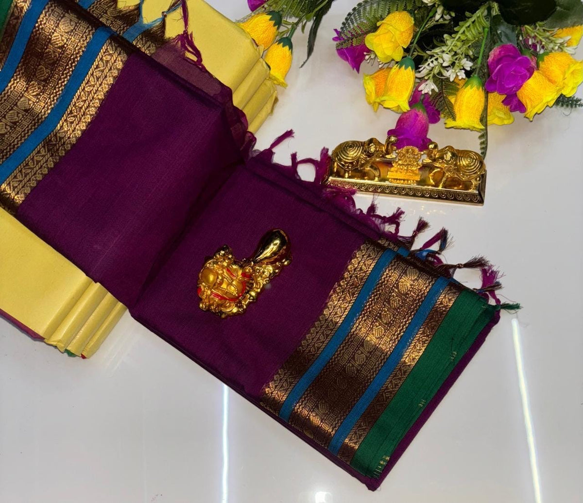 PURE KANCHI COTTON SAREES - EGGPLANT