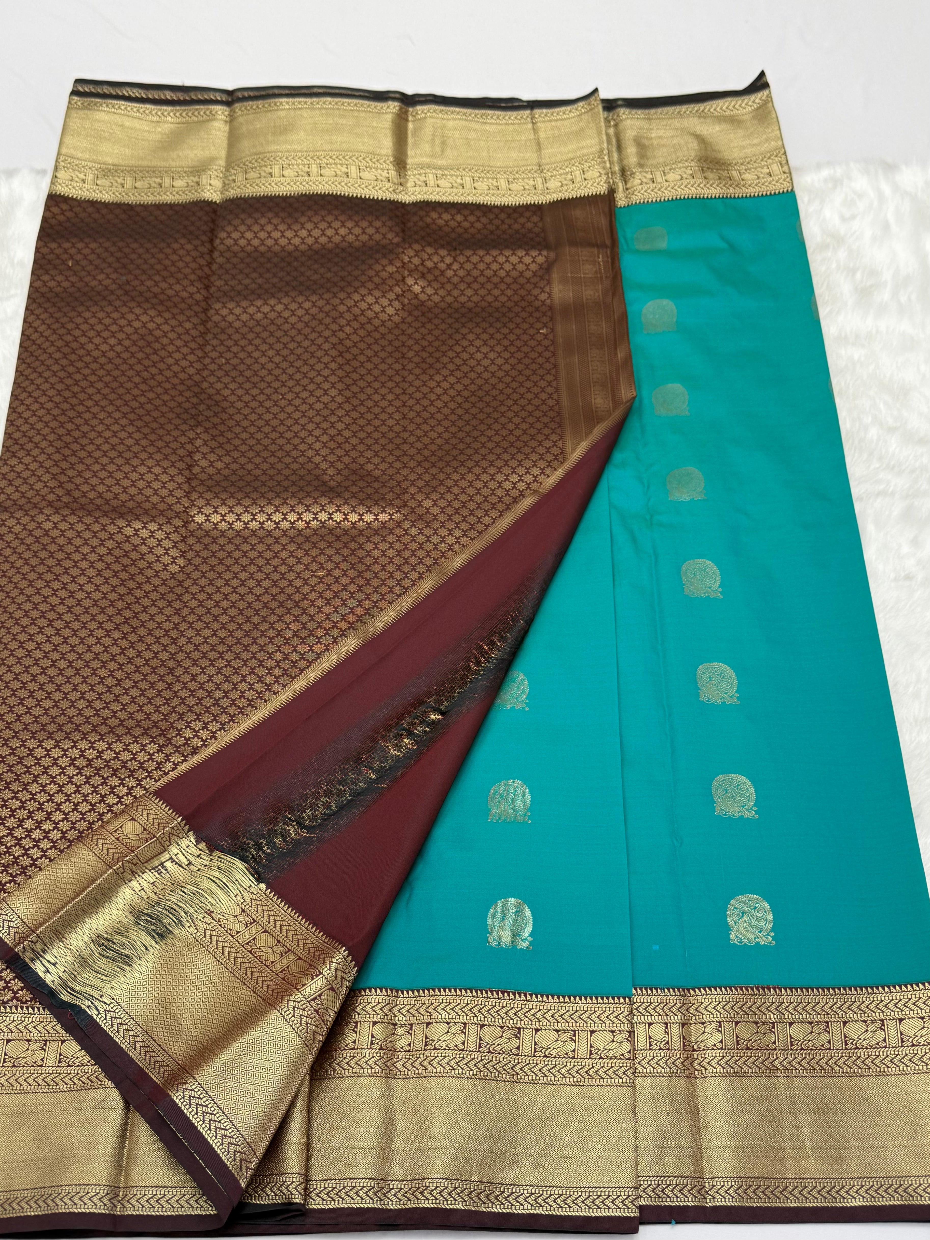 PREMIUM SEMI KANCHI SILK SAREE - TROPICAL TEAL