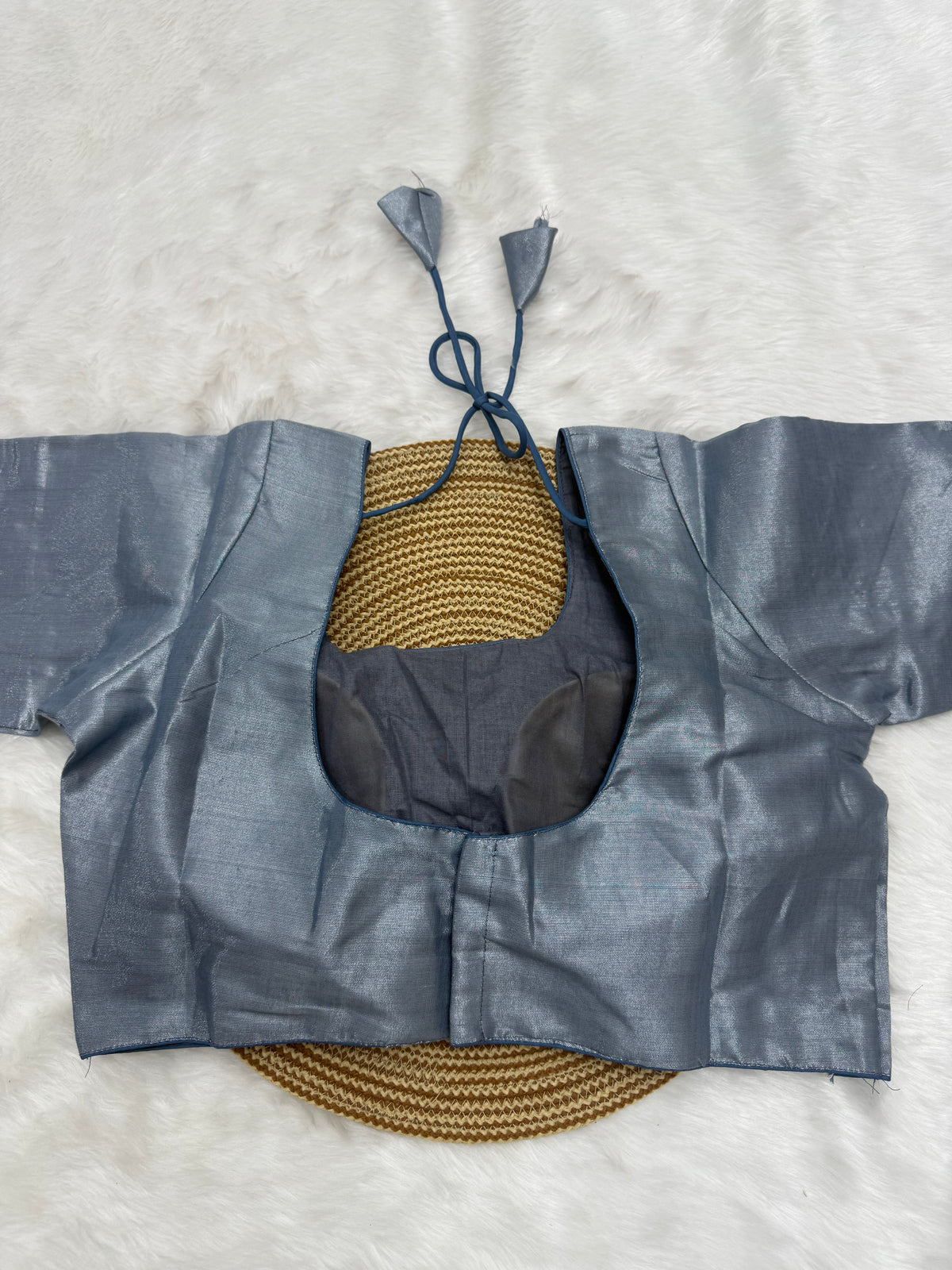 PLAIN TISSUE READY TO WEAR SAREE BLOUSE - GREY