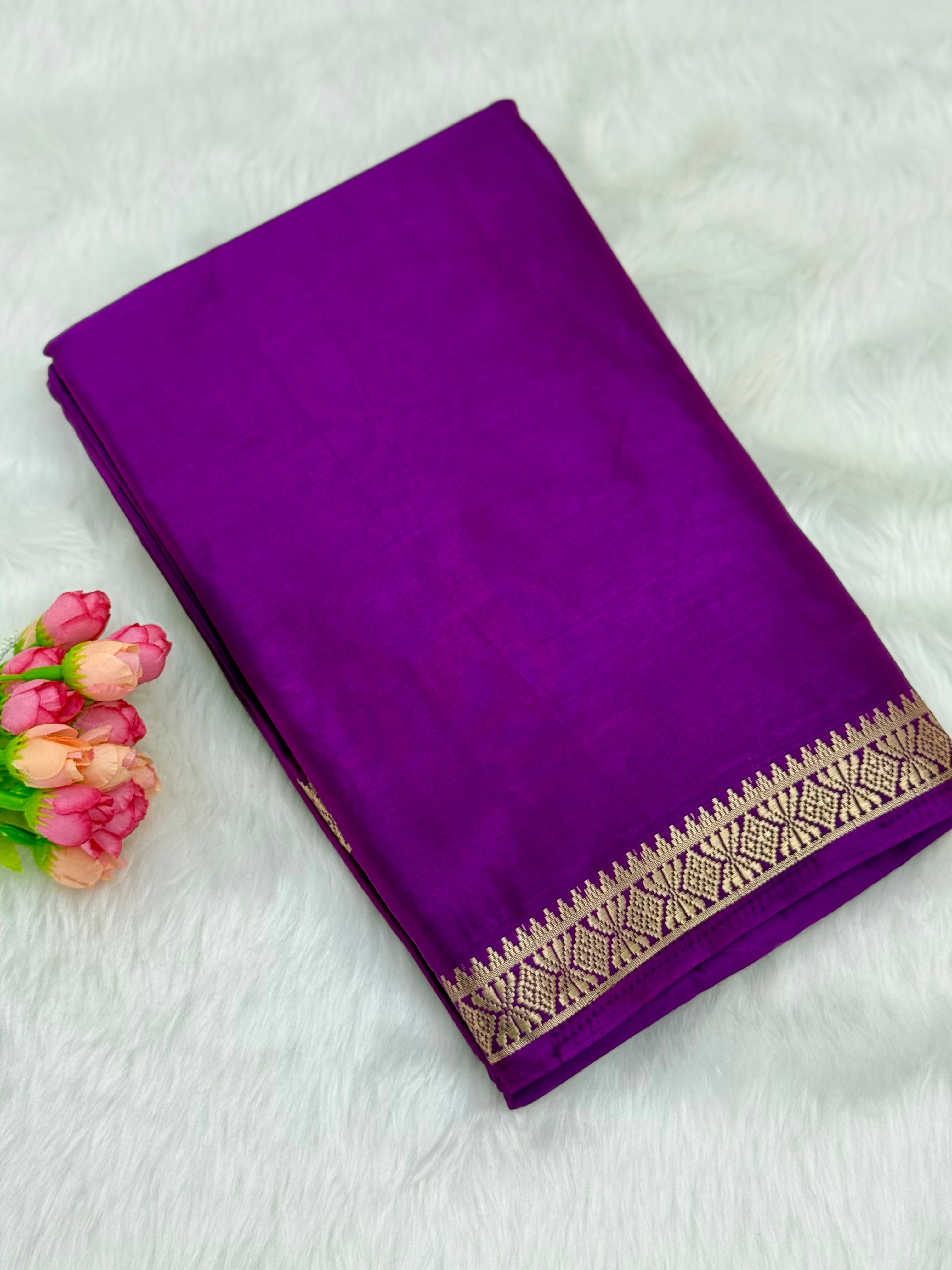 PREMIUM MYSORE SILK PIPING BORDER SAREE - DEEP VIOLET