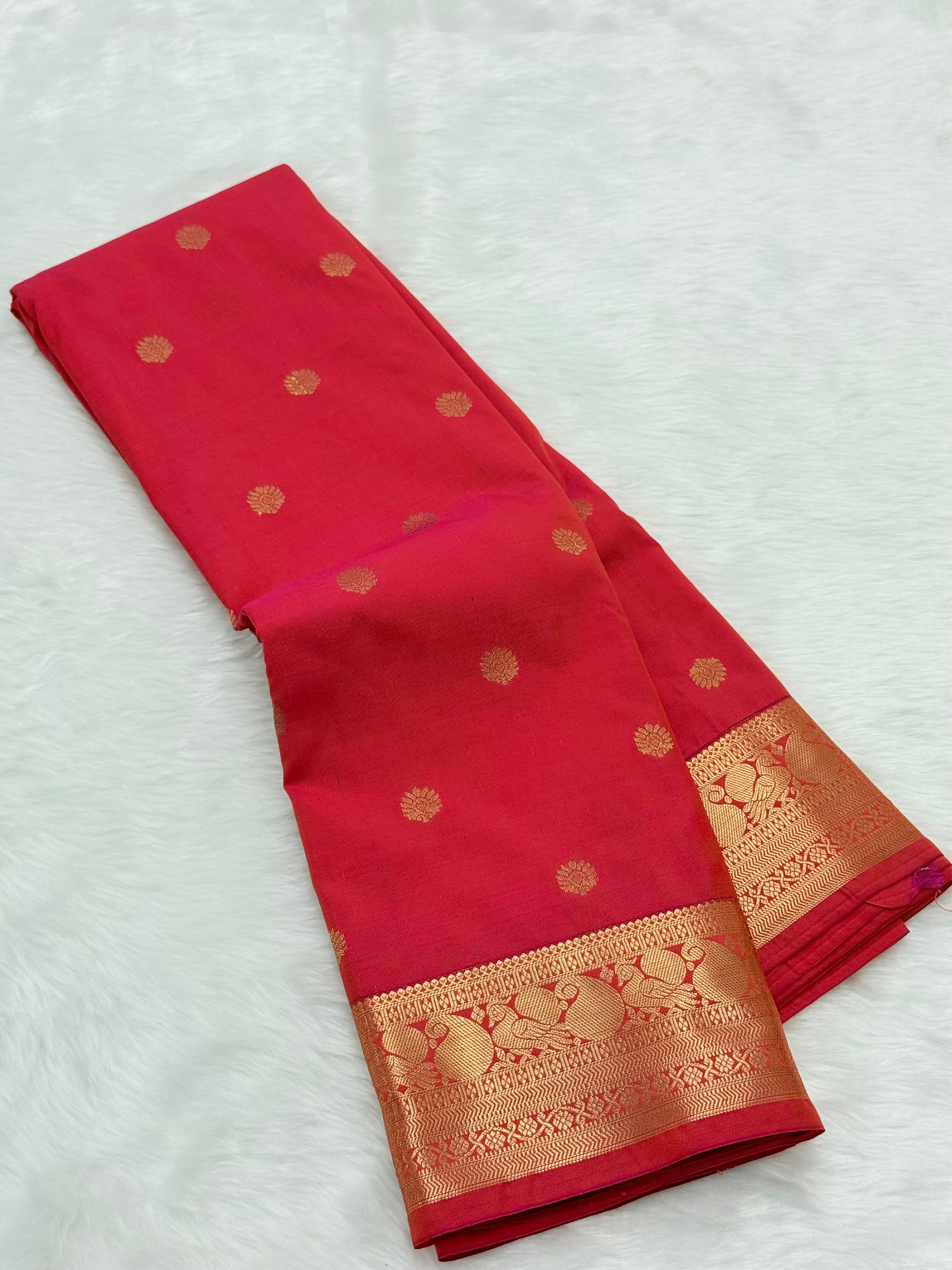 PREMIUM SEMI KANCHI SILK SAREE -SCARLET