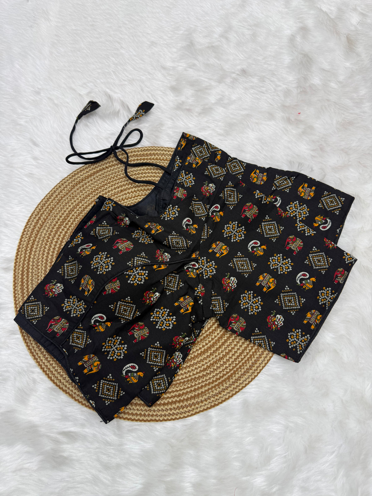KALAMKARI PRINTED READYMADE BLOUSE - BLACK