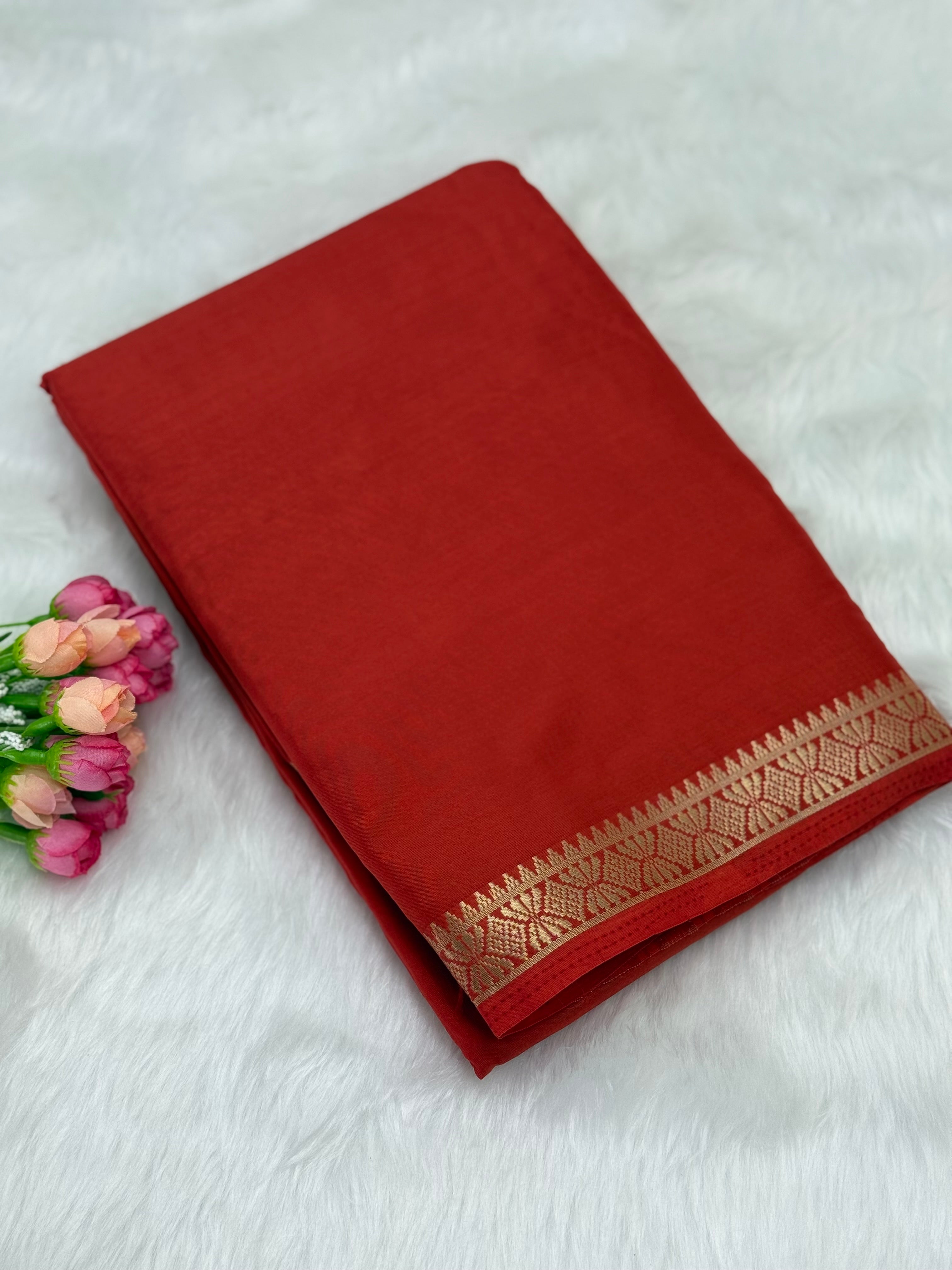 PREMIUM MYSORE SILK PIPING BORDER SAREE - ORANGE