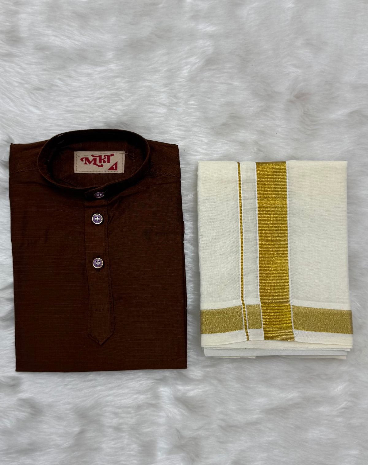 KIDS BOYS VELCRO DHOTI & KURTA COMBO SET - BROWN