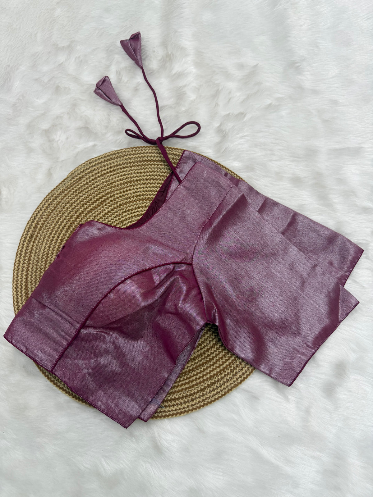 PLAIN TISSUE READY TO WEAR SAREE BLOUSE - PLUM