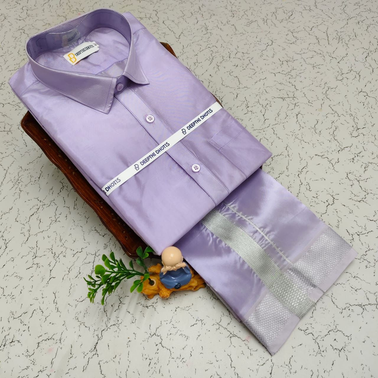MEN'S PREMIUM SILK VELCRO DHOTI SHIRT SET - LAVENDER