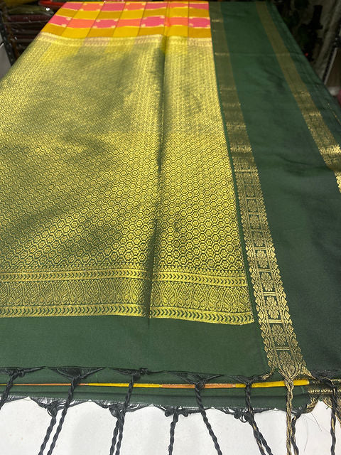 PREMIUM PINK ORANGE YELLOW BORDER PAALUM PAZHAMUM SAREE