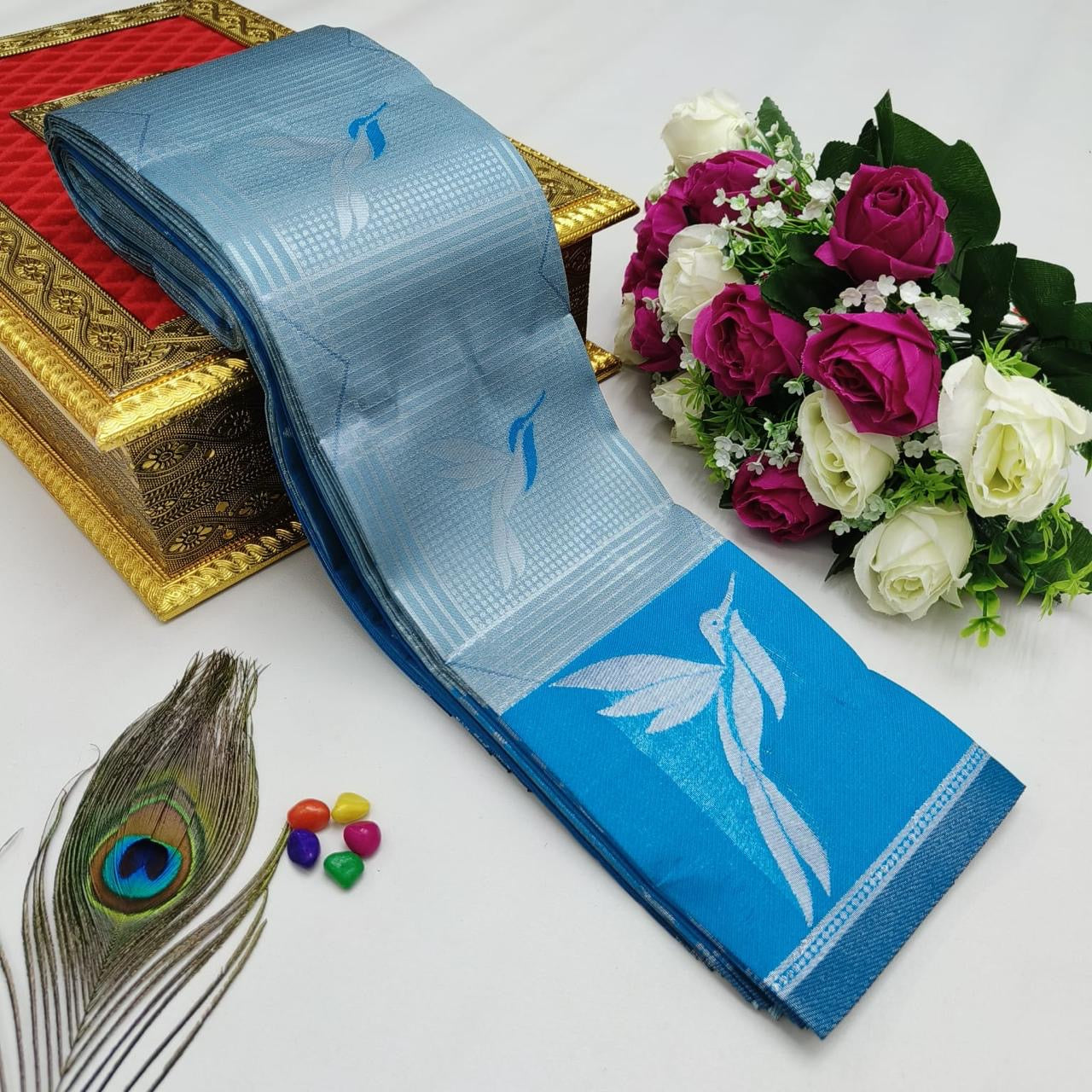 KUBERA KORVAI SILK COTTON SAREE - BLUE