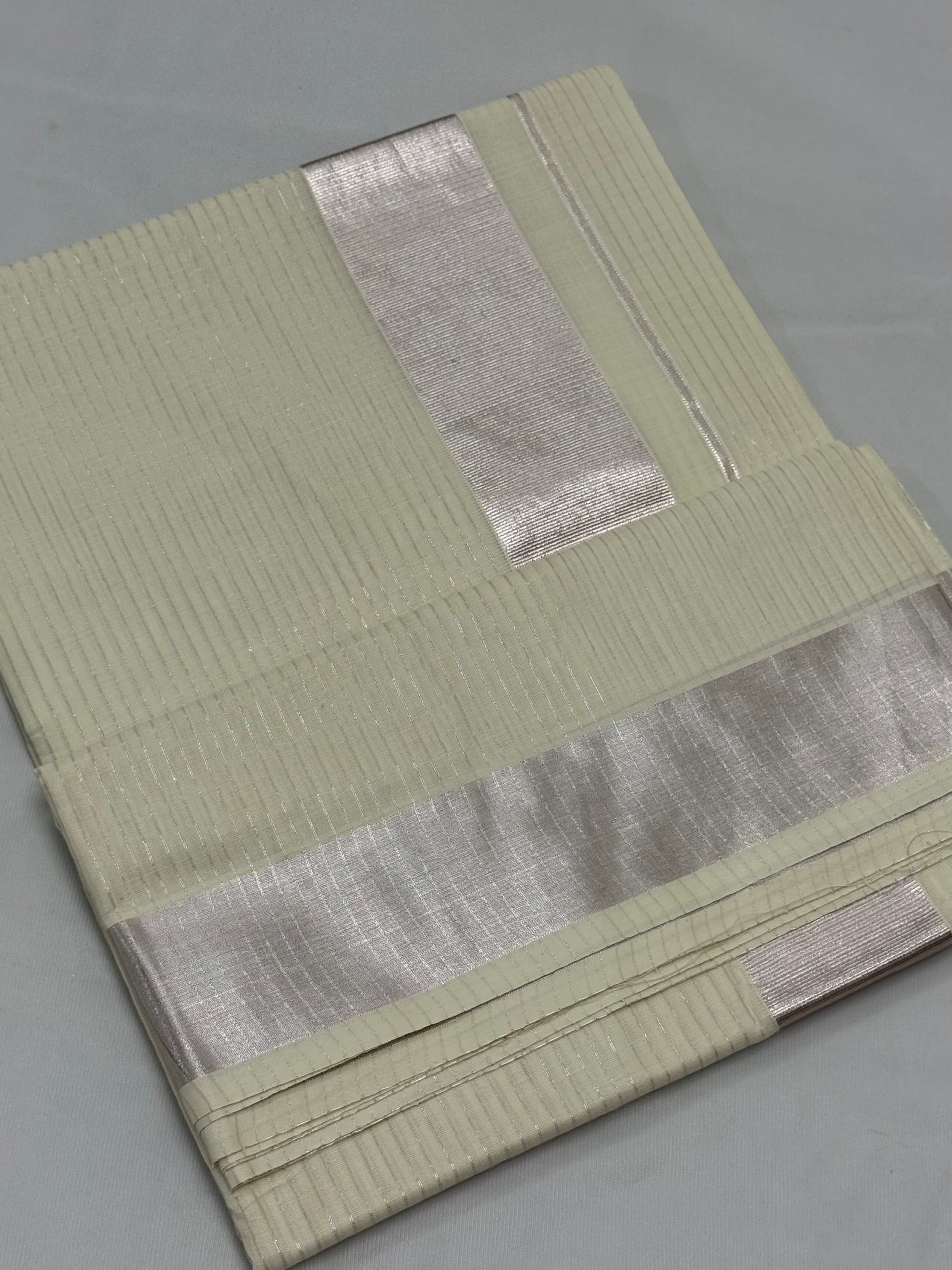 KERALA STRIPES KASAVU TISSUE SAREE - (ROSE GOLD,OFF WHITE)