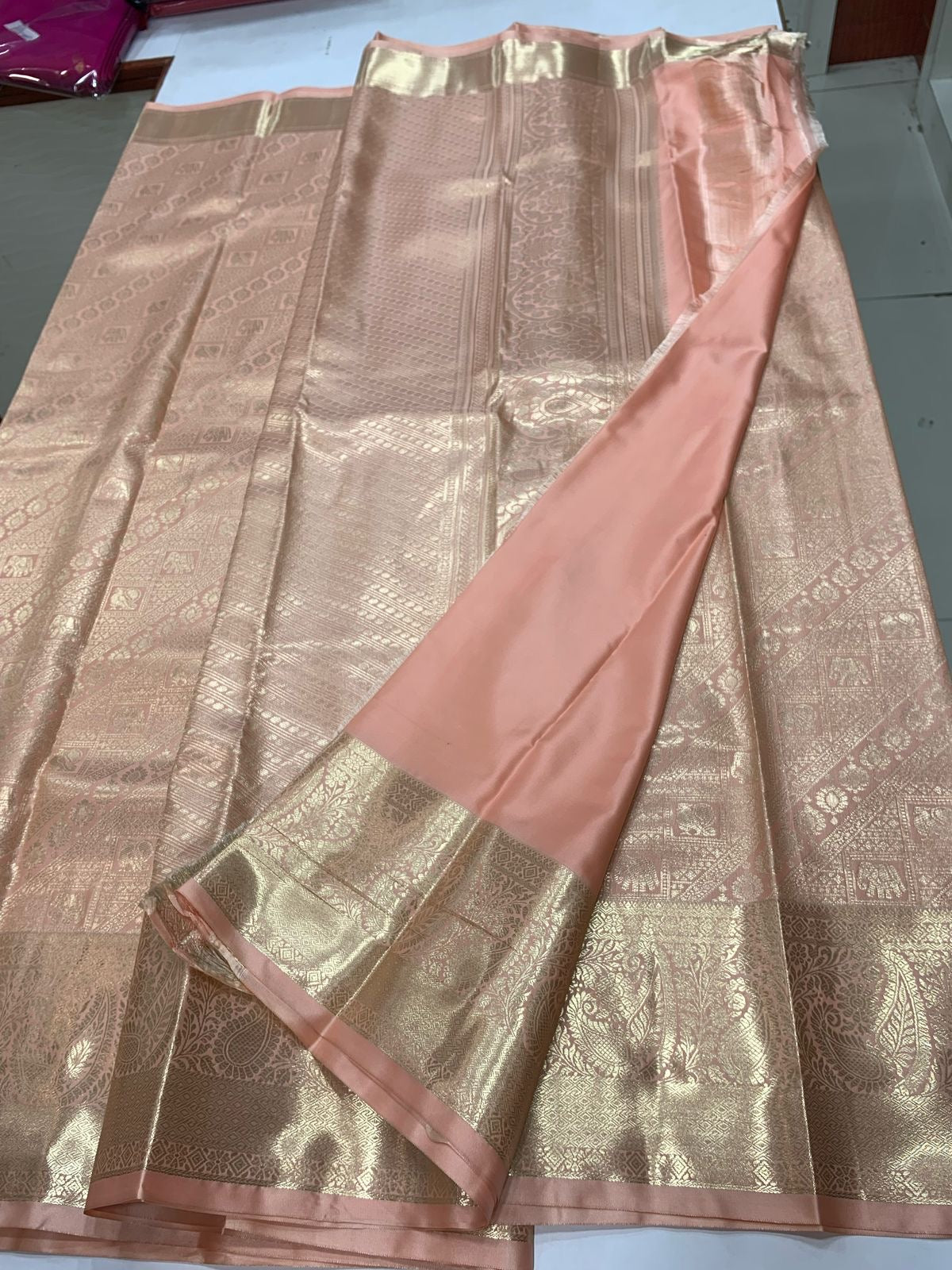 PREMIUM SEMI KANCHI SILK SAREE - PEACHY PINK