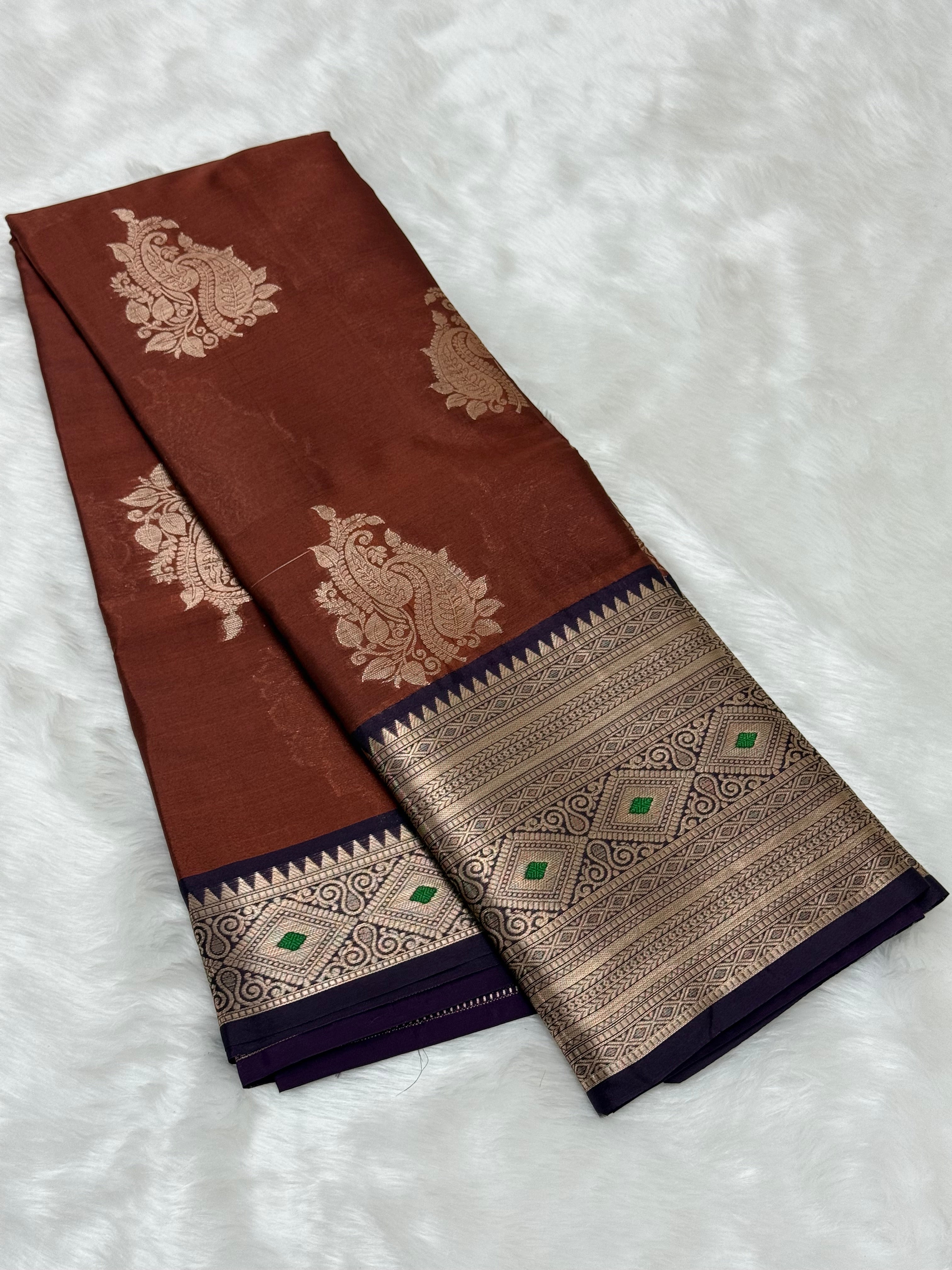 PREMIUM BANARASI SILK SAREE - CHESTNUT