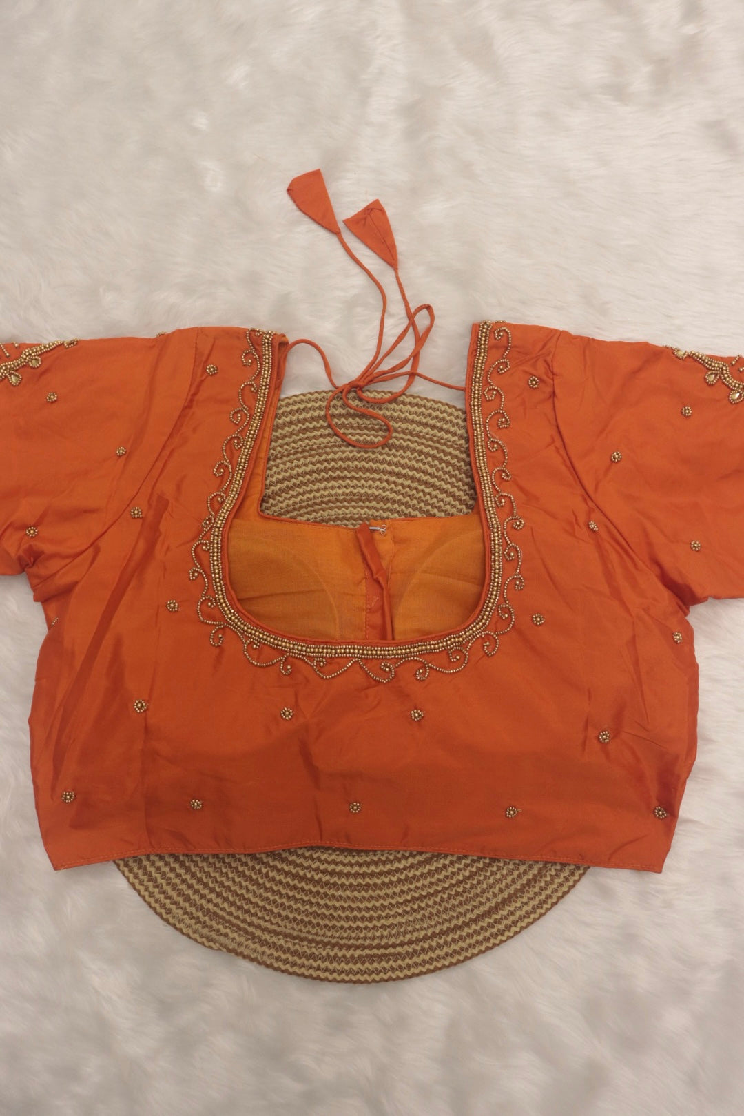 BRIDAL AARI WORK READY TO WEAR SAREE BLOUSE - ORANGE