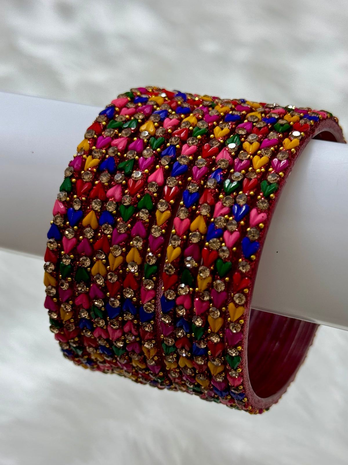 DESIGNER STONE STUDDED GLASS BANGLES PACK OF 12