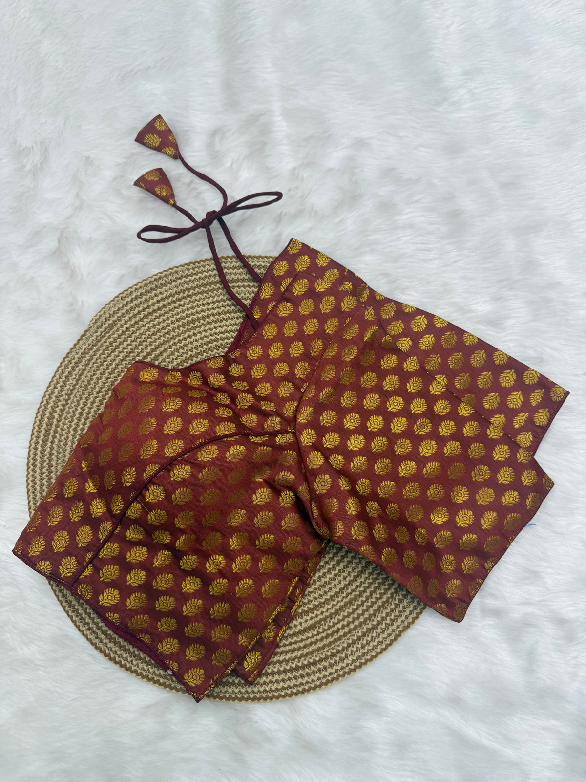 DESIGNER JACQUARD READY TO WEAR SAREE BLOUSE - CLASSIC MARRON