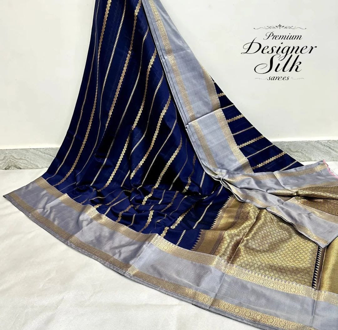 PREMIUM DESIGNER SEMI SILK SAREES - NAVY BLUE