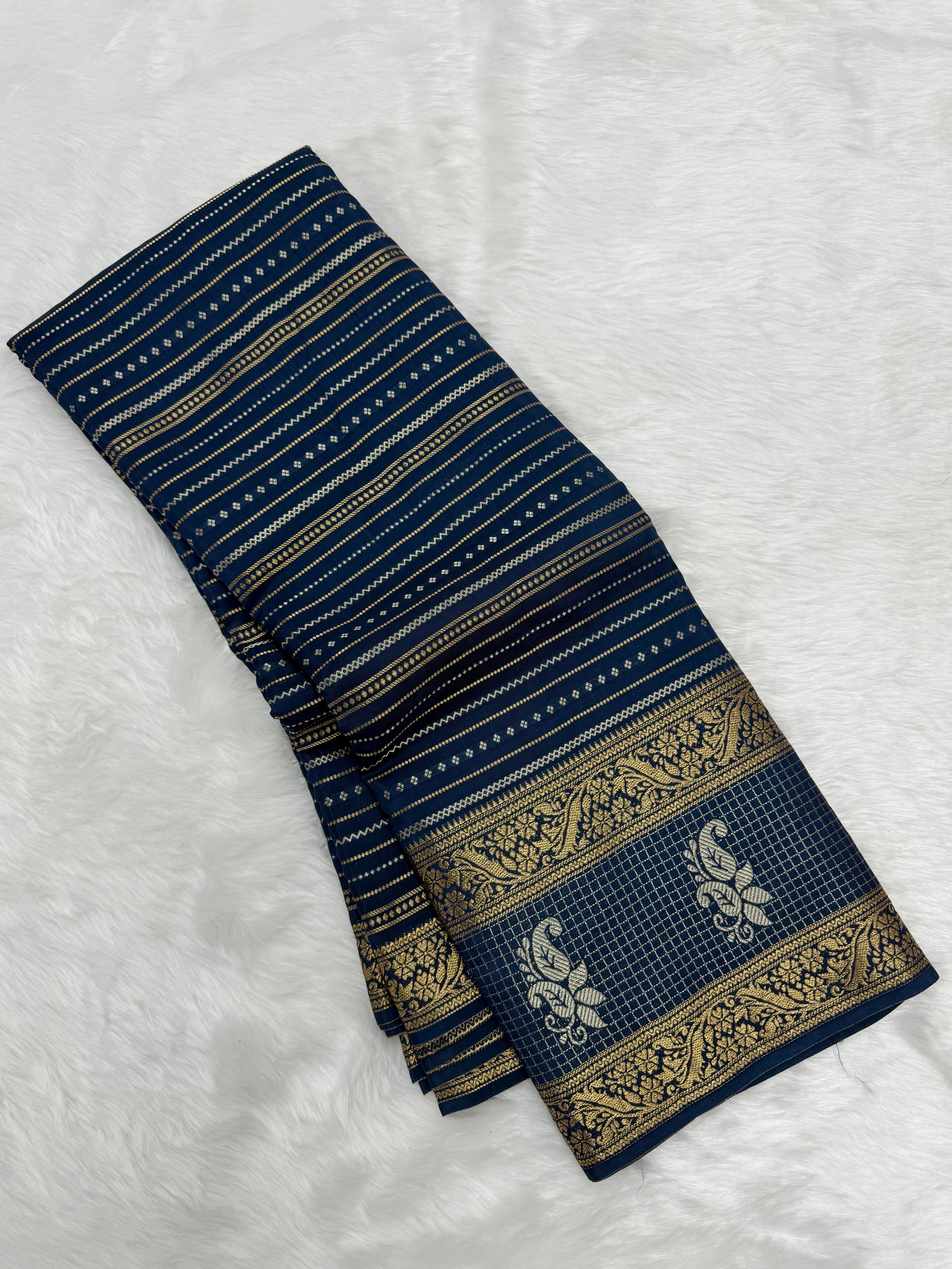 PREMIUM CHIFFON FANCY SILK SAREE - TEAL BLUE