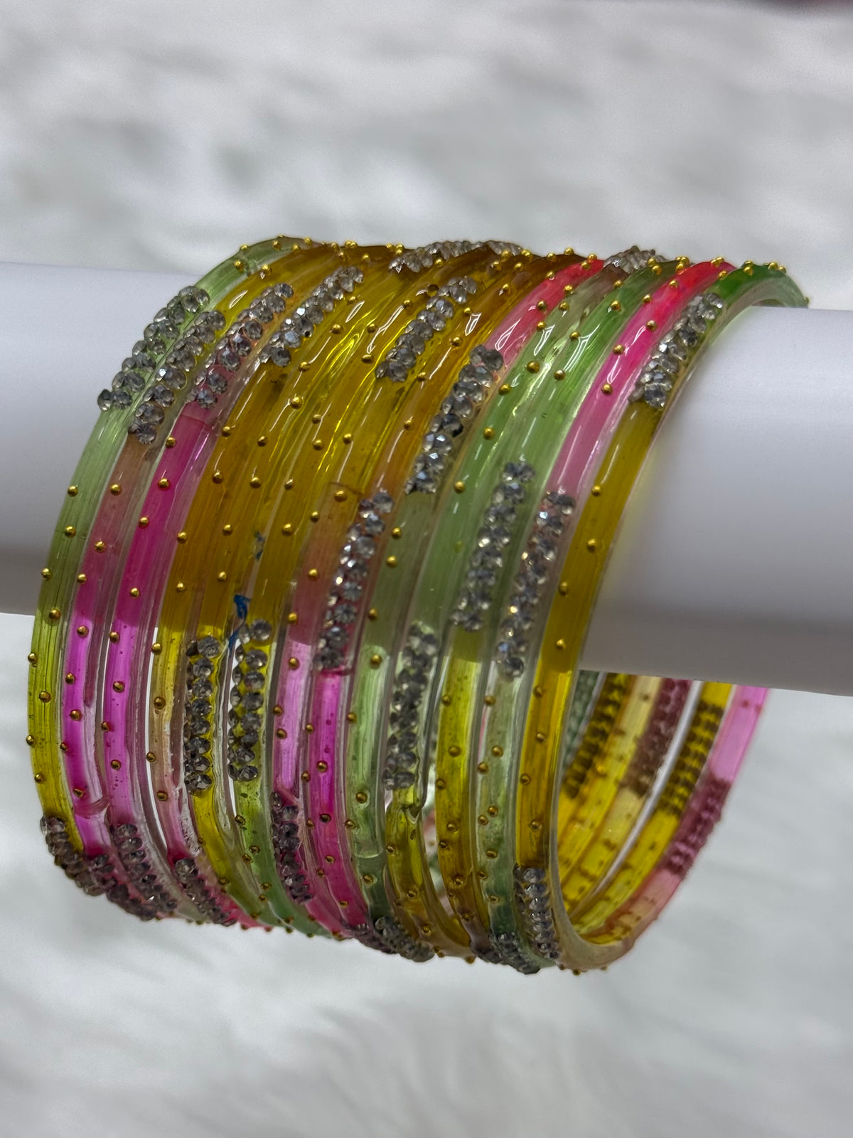 PREMIUM STONE STUDDED GLASS BANGLES PACK OF 12