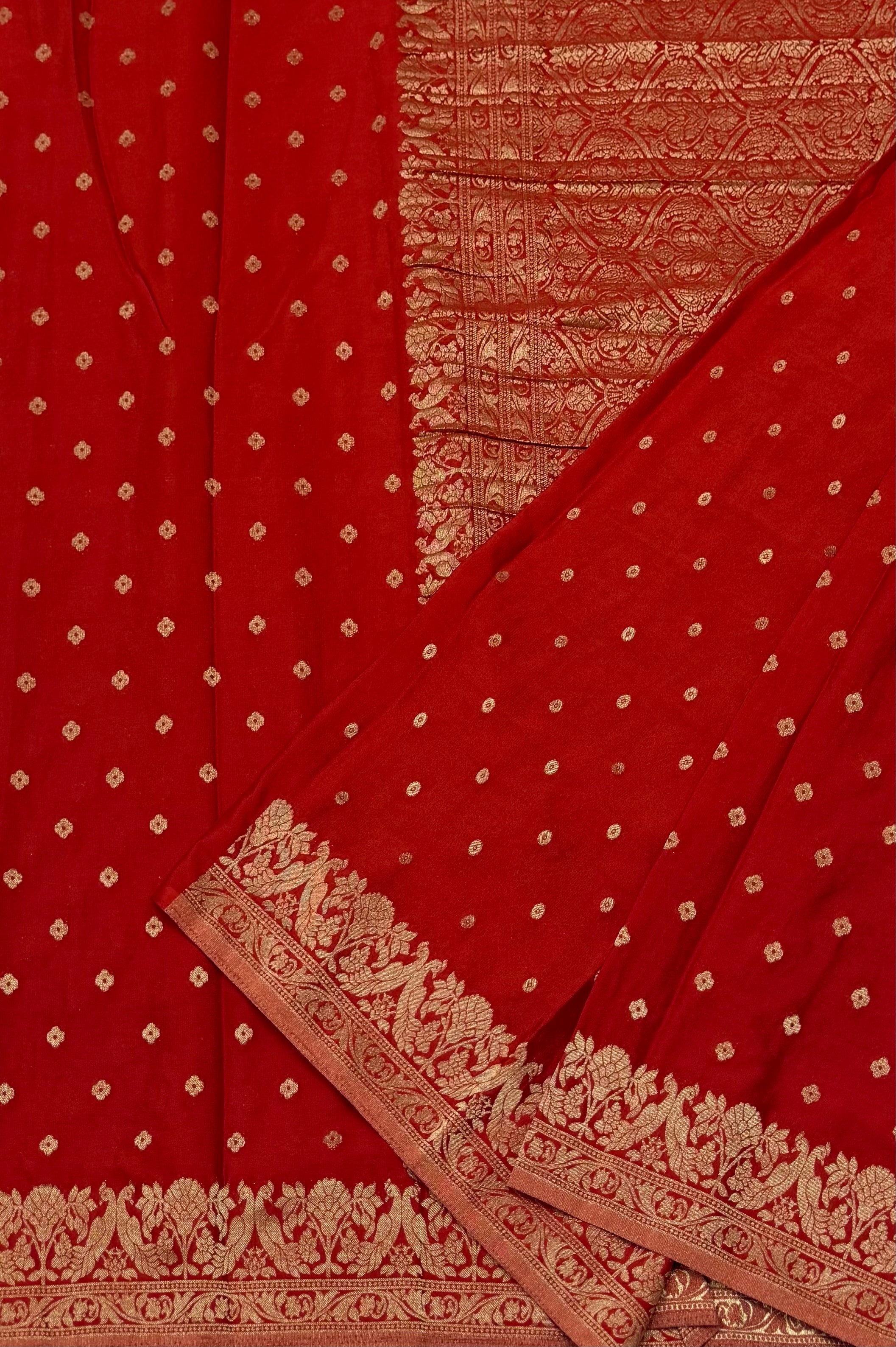 PREMIUM BANARASI SILK SAREE - TOMATO RED