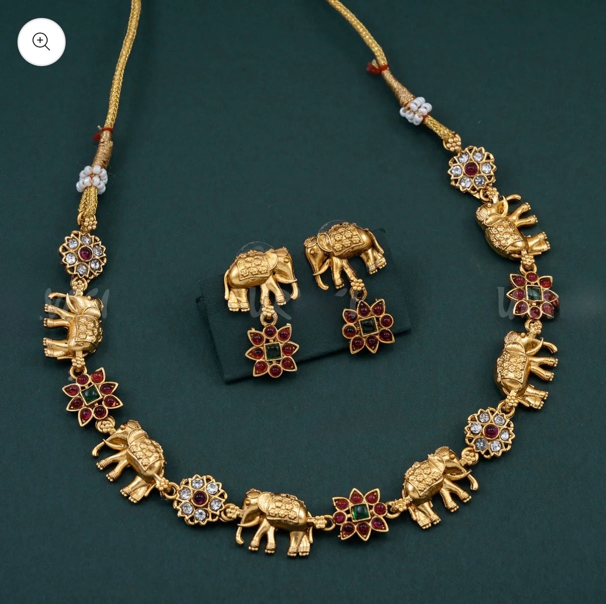 ELEPHANT SUFI GREEN AND RUBY NECKLACE - RUBY+GREEN+WHITE