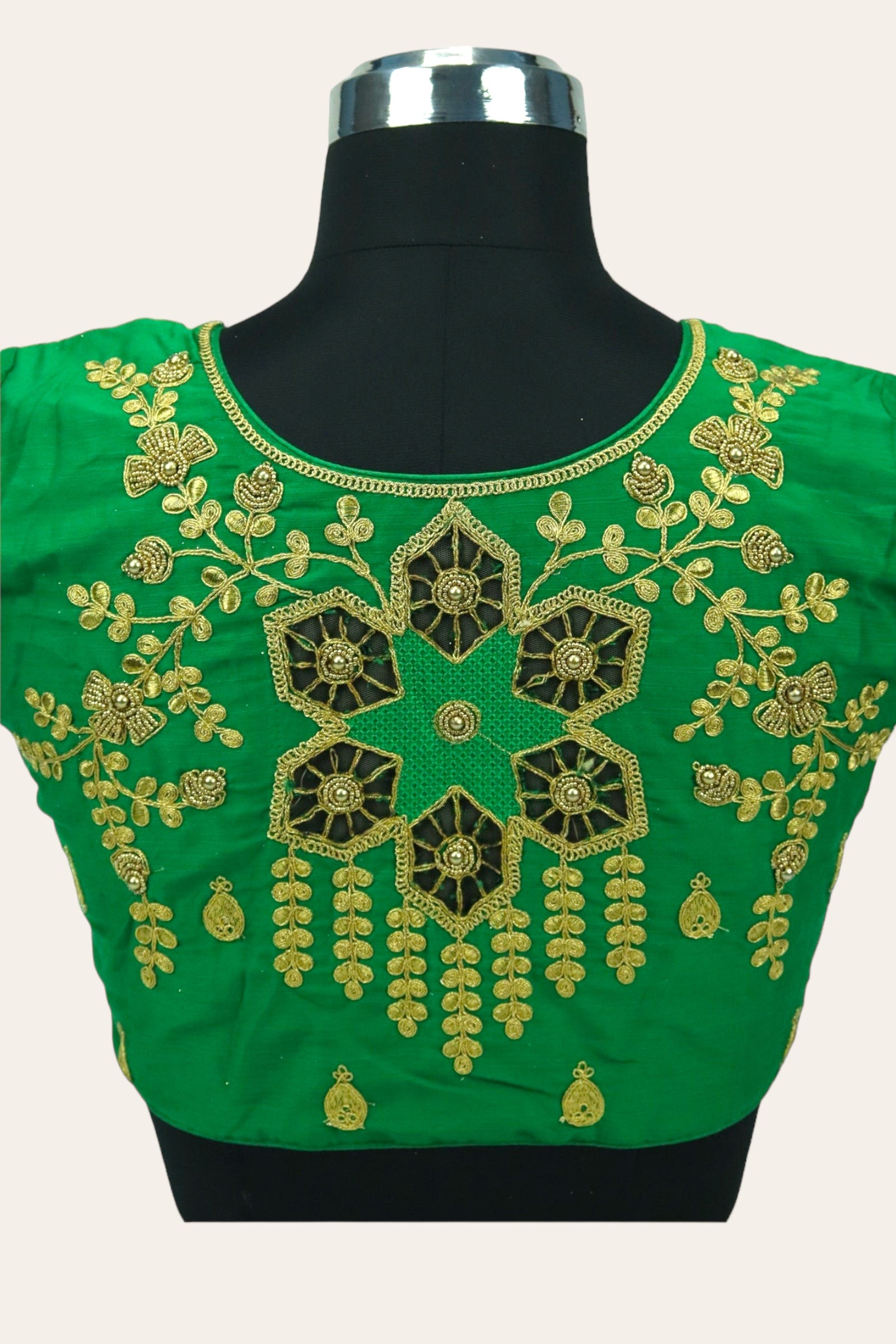 WOMEN'S READYMADE AARI MAGGAM WORK SAREE BLOUSE - PARROT GREEN